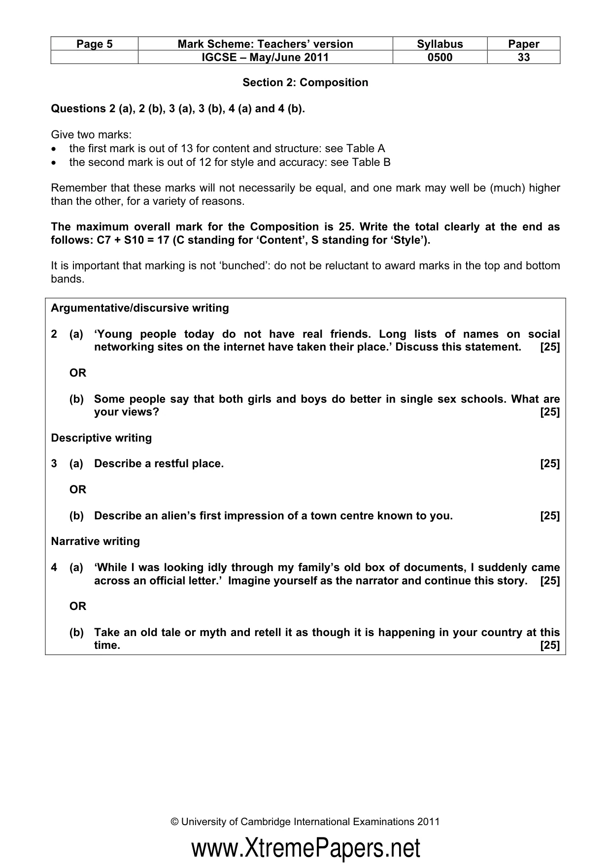 Mark scheme, page 5 of 9
