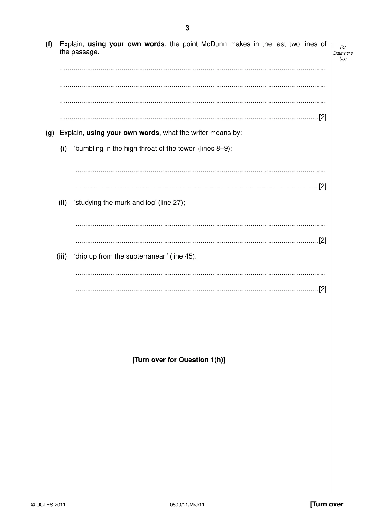 Cambridge IGCSE English - First Language 0500 2011 May/June Paper 1 · Variant 1 question paper, page 3 of 8
