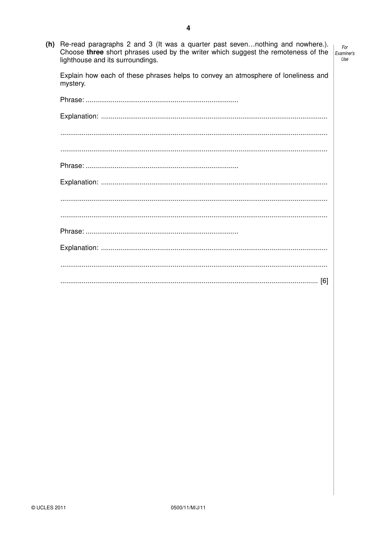 Cambridge IGCSE English - First Language 0500 2011 May/June Paper 1 · Variant 1 question paper, page 4 of 8