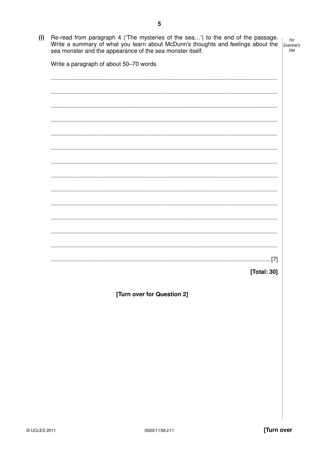 Cambridge IGCSE English - First Language 0500 2011 May/June Paper 1 · Variant 1 question paper, page 5 of 8