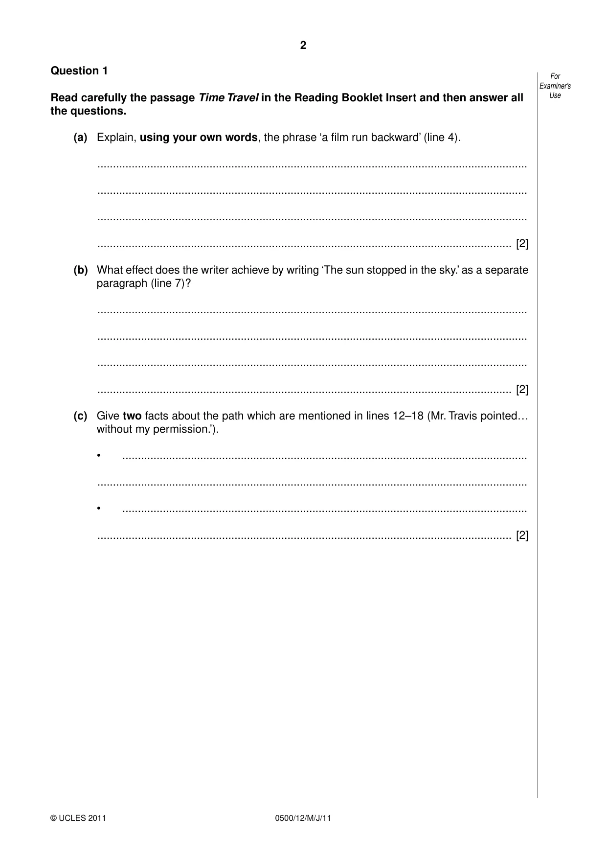 Cambridge IGCSE English - First Language 0500 2011 May/June Paper 1 · Variant 2 question paper, page 2 of 8