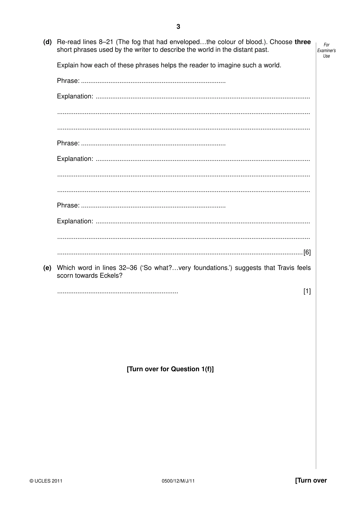 Cambridge IGCSE English - First Language 0500 2011 May/June Paper 1 · Variant 2 question paper, page 3 of 8