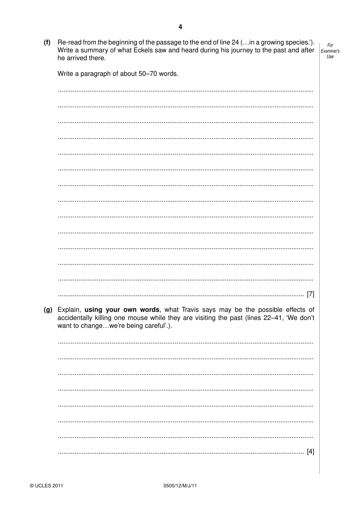 Cambridge IGCSE English - First Language 0500 2011 May/June Paper 1 · Variant 2 question paper, page 4 of 8