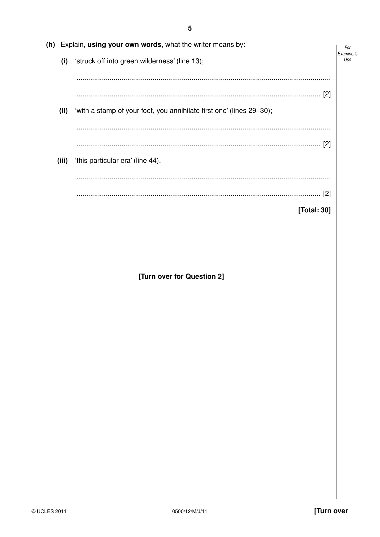Cambridge IGCSE English - First Language 0500 2011 May/June Paper 1 · Variant 2 question paper, page 5 of 8