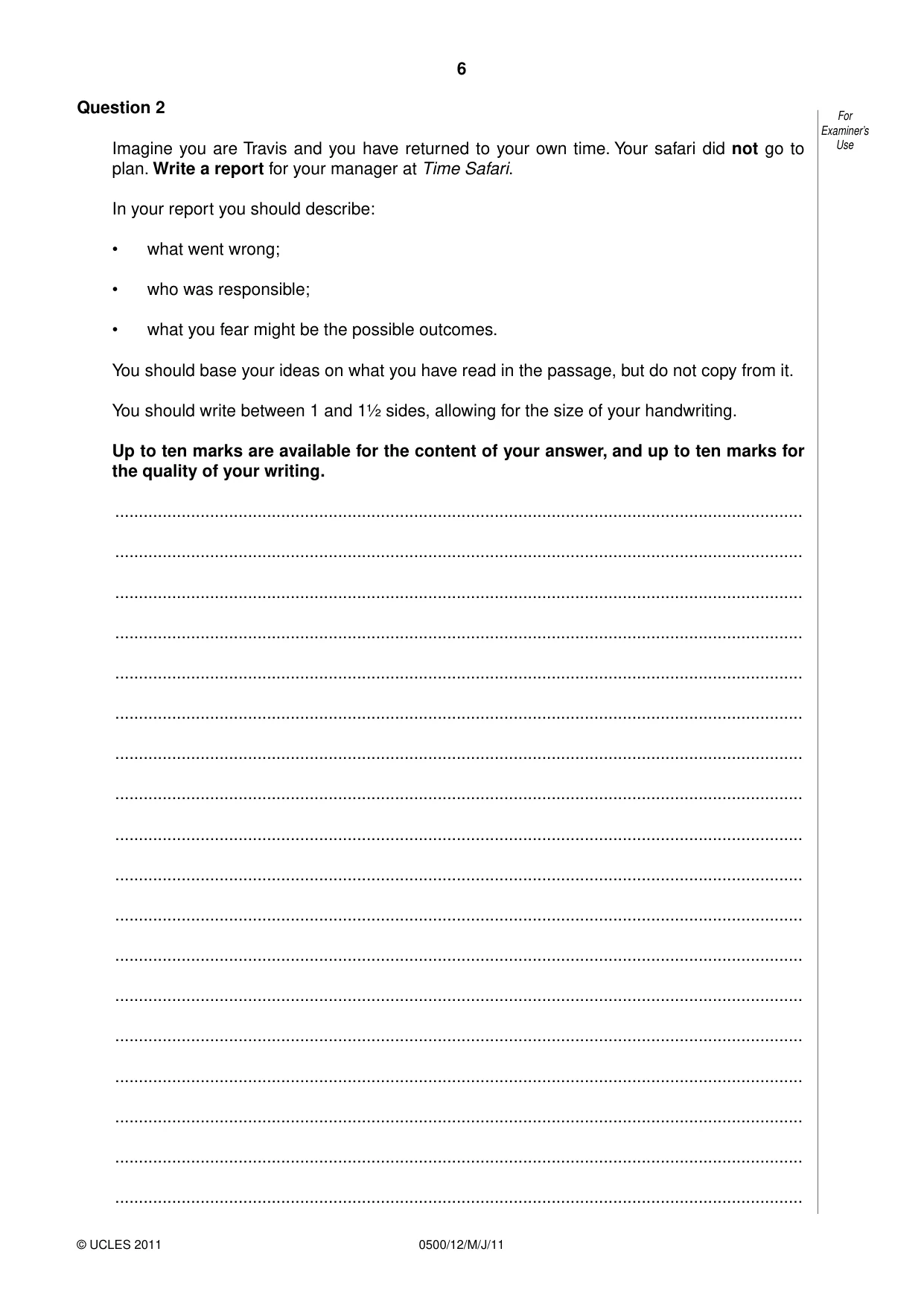 Cambridge IGCSE English - First Language 0500 2011 May/June Paper 1 · Variant 2 question paper, page 6 of 8