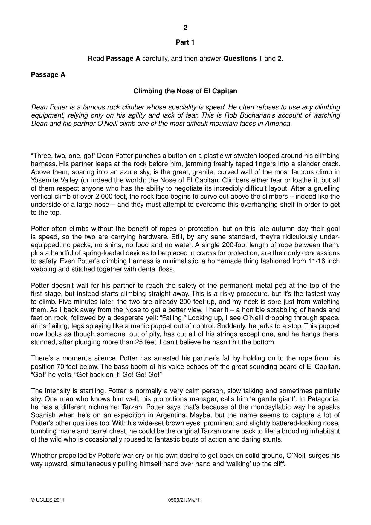 Cambridge IGCSE English - First Language 0500 2011 May/June Paper 2 · Variant 1 question paper, page 2 of 8
