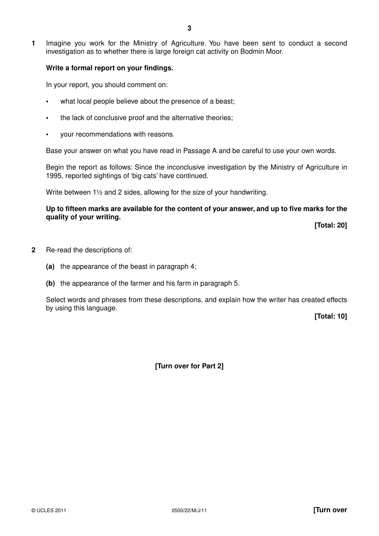 Cambridge IGCSE English - First Language 0500 2011 May/June Paper 2 · Variant 2 question paper, page 3 of 8