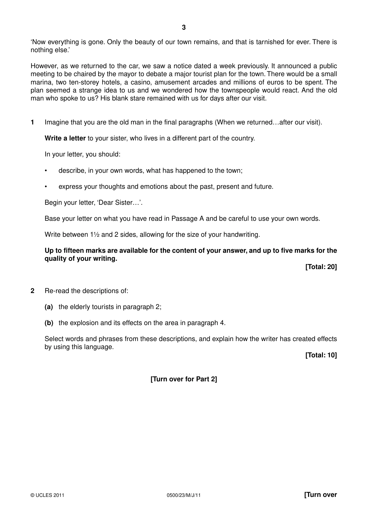 Cambridge IGCSE English - First Language 0500 2011 May/June Paper 2 · Variant 3 question paper, page 3 of 8