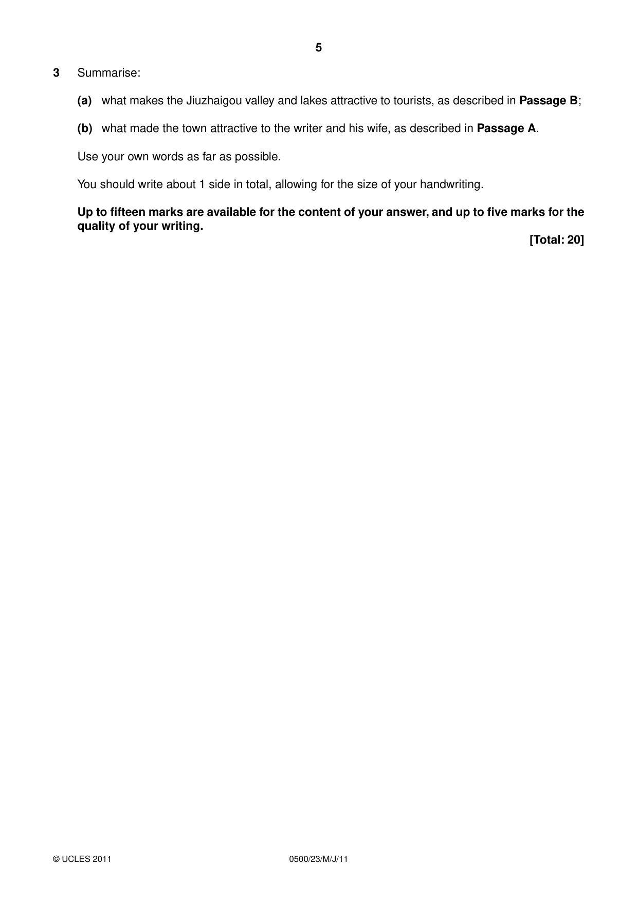 Cambridge IGCSE English - First Language 0500 2011 May/June Paper 2 · Variant 3 question paper, page 5 of 8