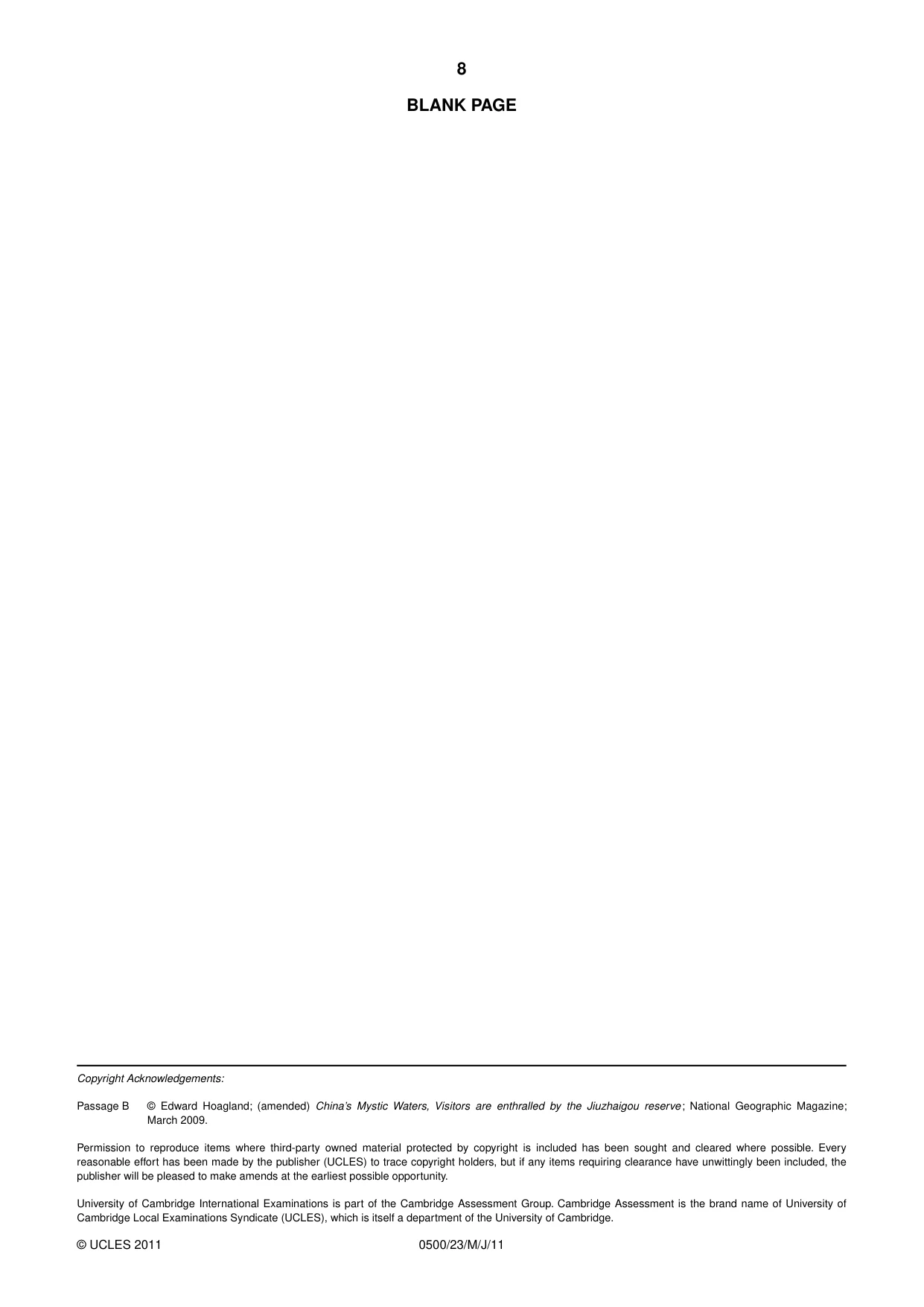 Cambridge IGCSE English - First Language 0500 2011 May/June Paper 2 · Variant 3 question paper, page 8 of 8