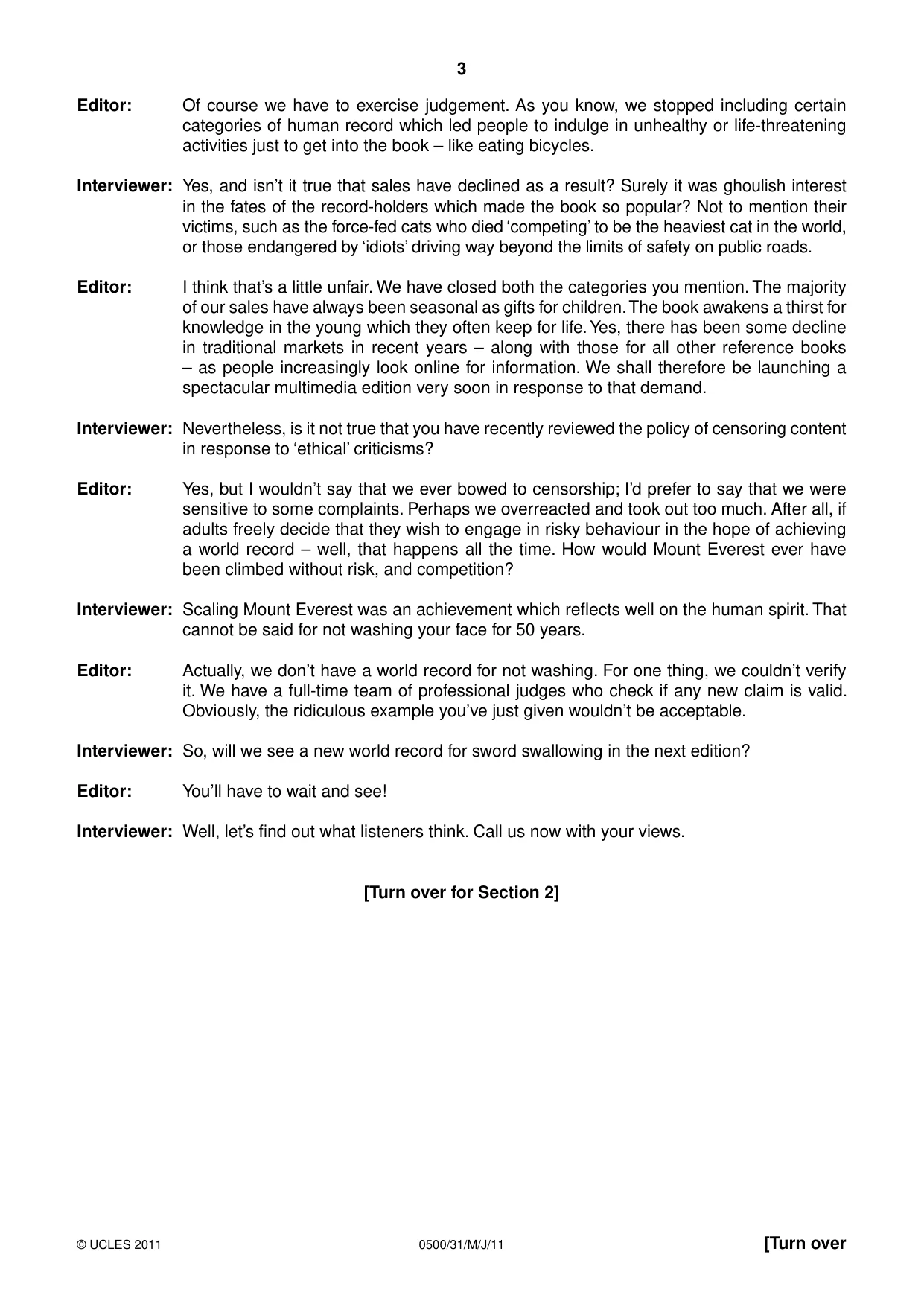 Cambridge IGCSE English - First Language 0500 2011 May/June Paper 3 · Variant 1 question paper, page 3 of 4