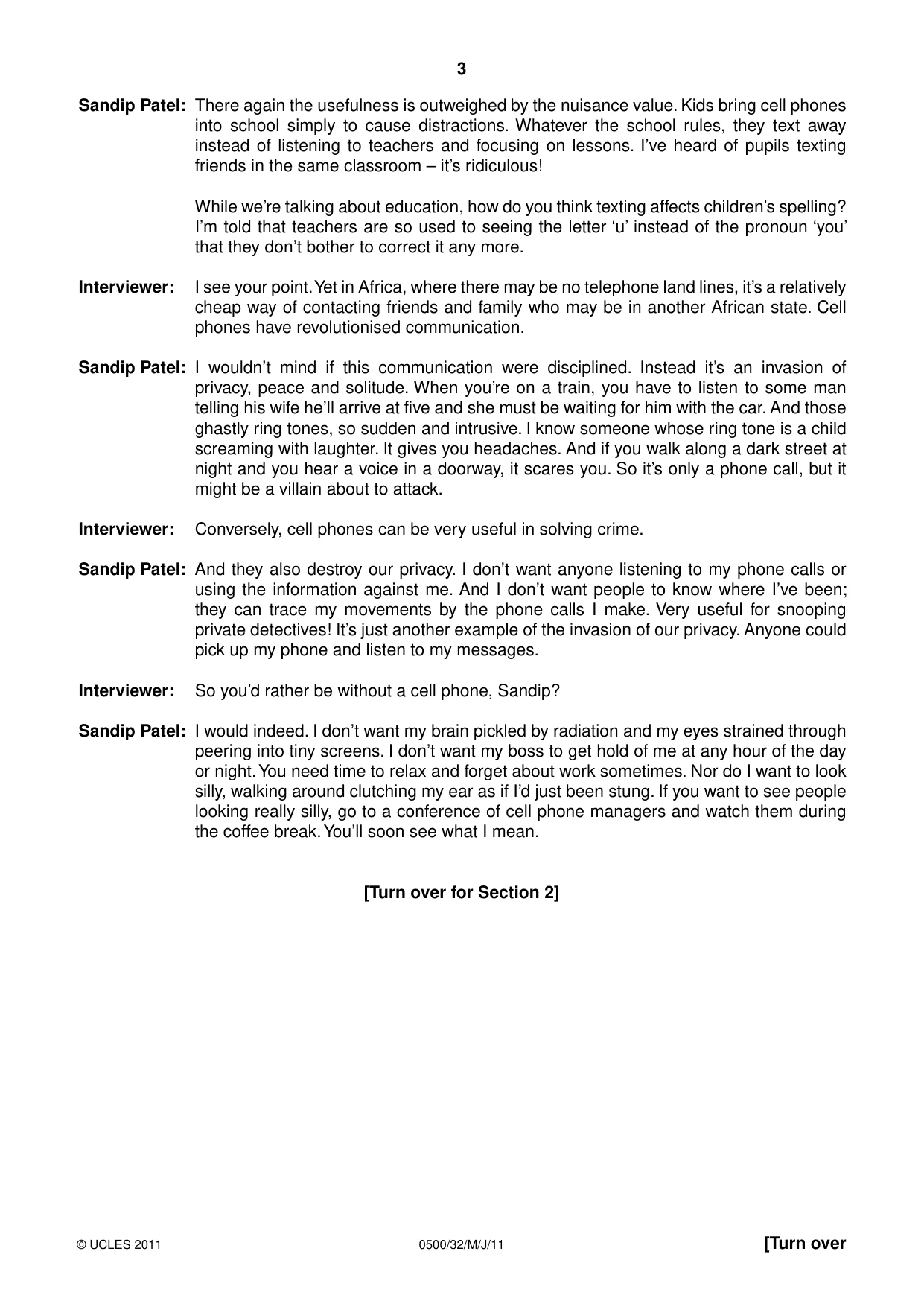 Cambridge IGCSE English - First Language 0500 2011 May/June Paper 3 · Variant 2 question paper, page 3 of 4
