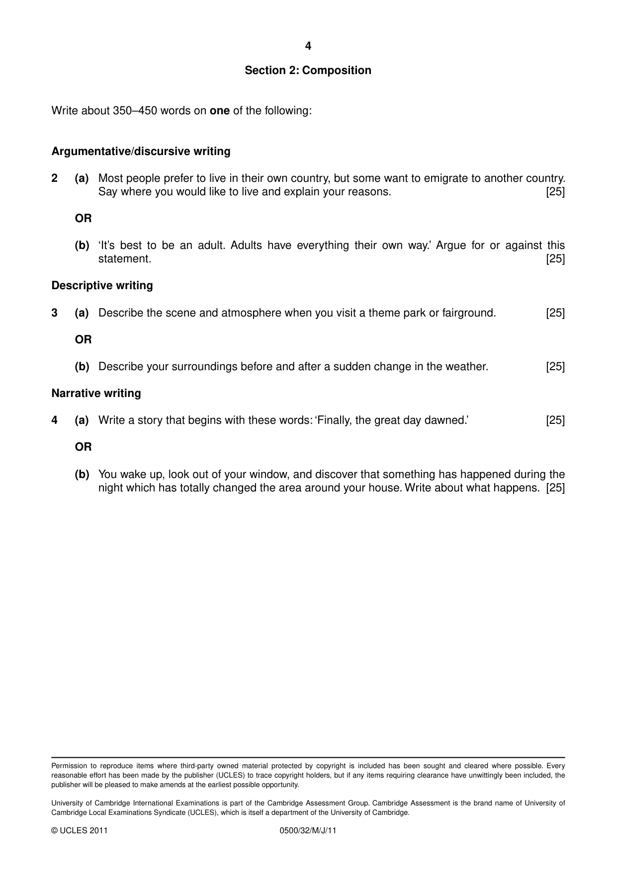 Cambridge IGCSE English - First Language 0500 2011 May/June Paper 3 · Variant 2 question paper, page 4 of 4
