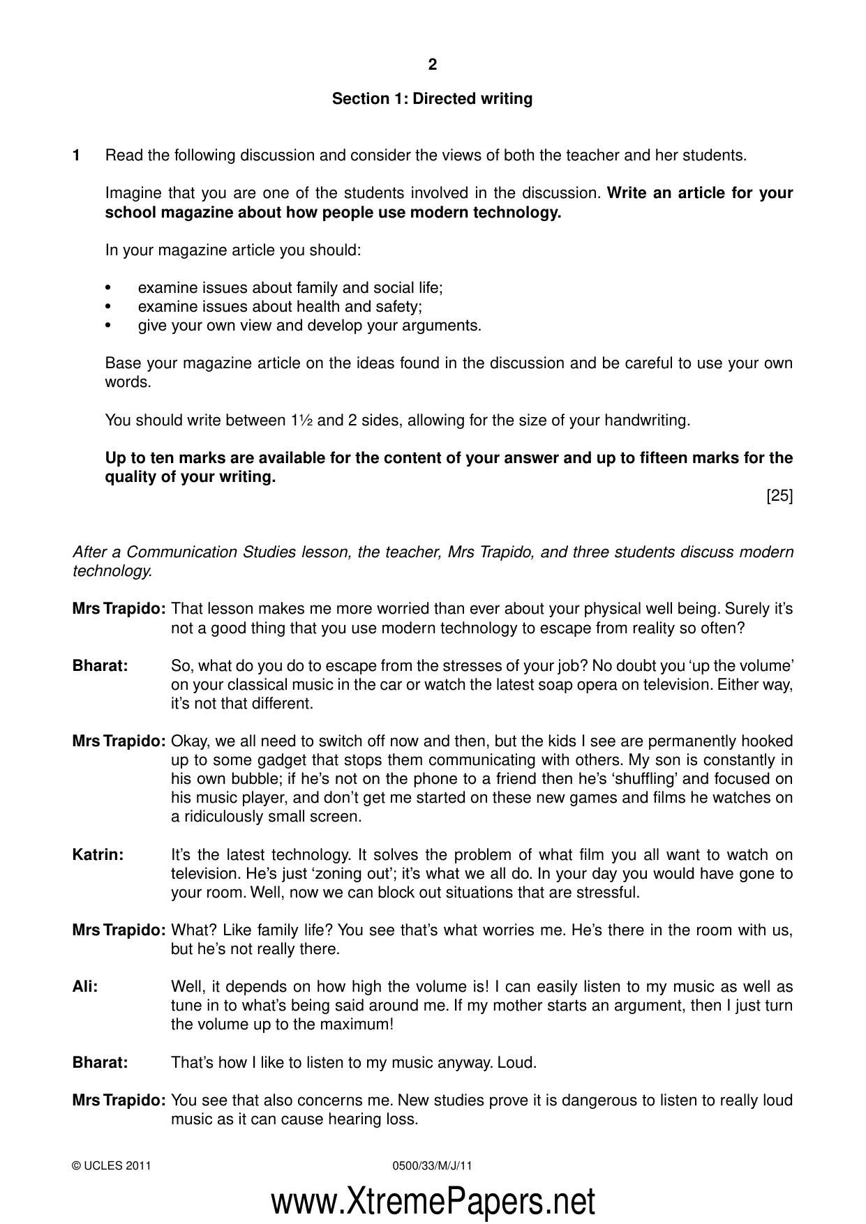 Cambridge IGCSE English - First Language 0500 2011 May/June Paper 3 · Variant 3 question paper, page 2 of 4