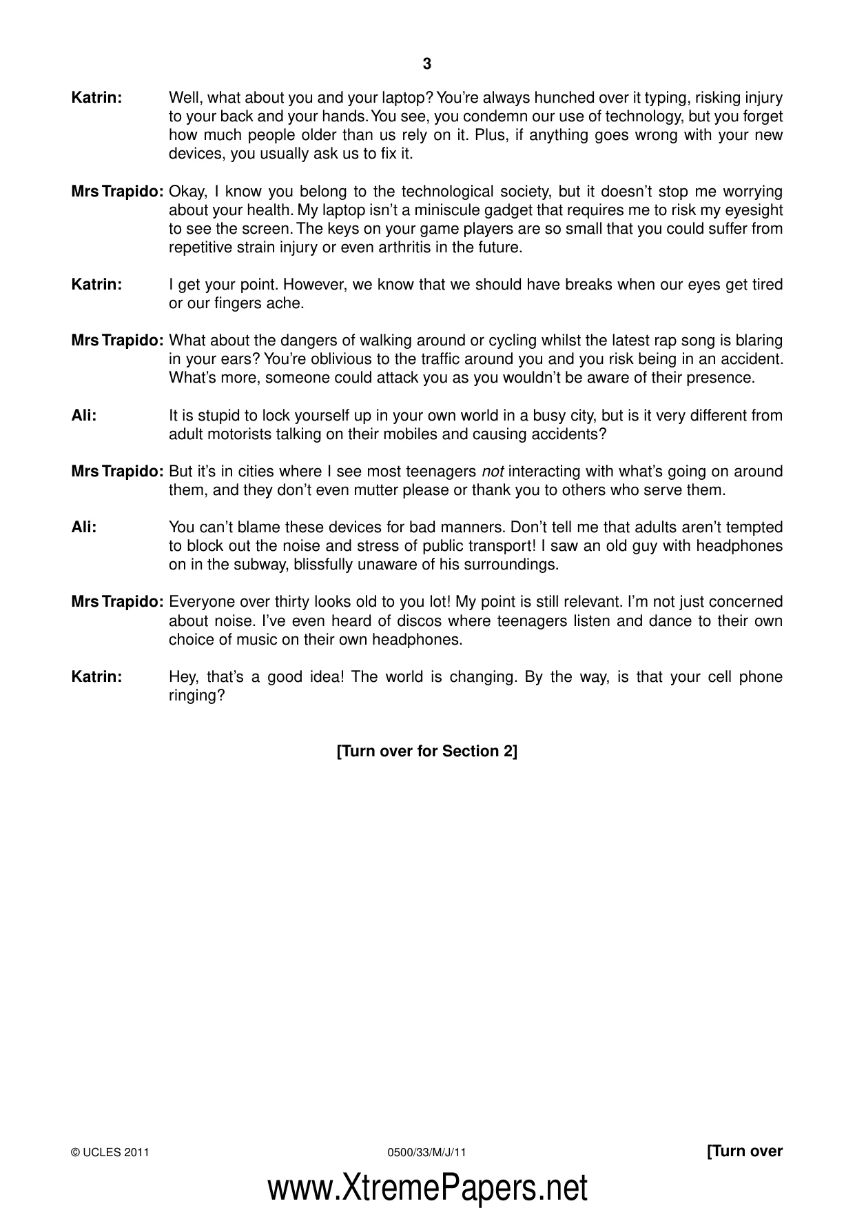 Cambridge IGCSE English - First Language 0500 2011 May/June Paper 3 · Variant 3 question paper, page 3 of 4