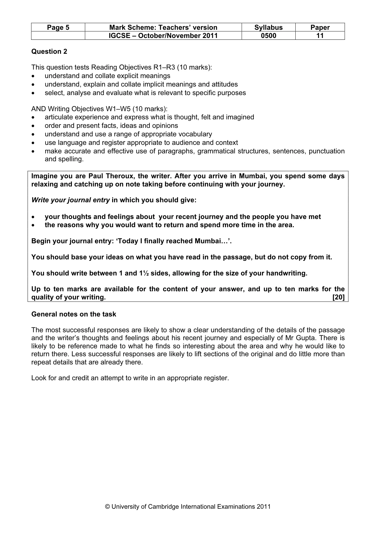 Mark scheme, page 5 of 7