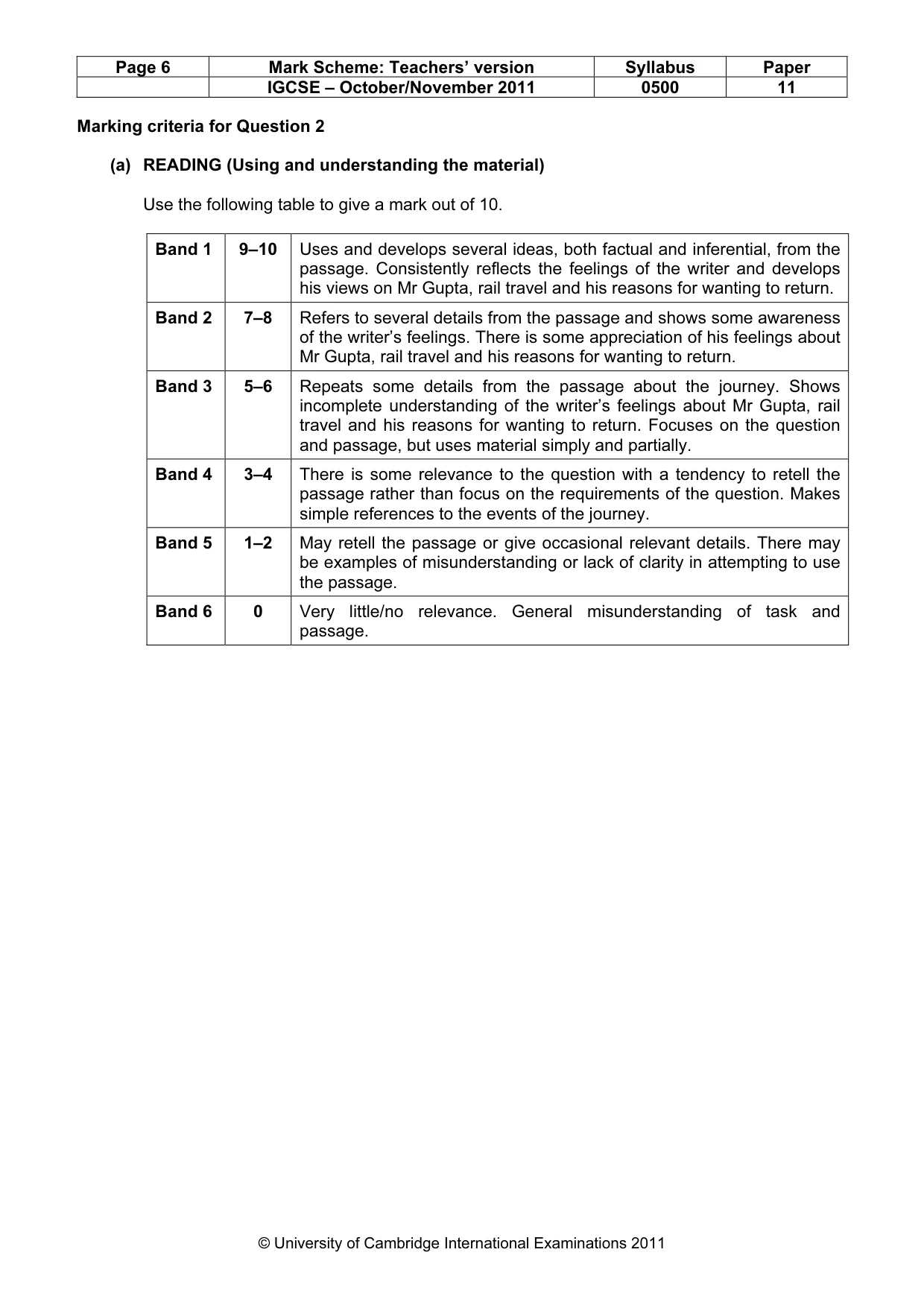 Mark scheme, page 6 of 7