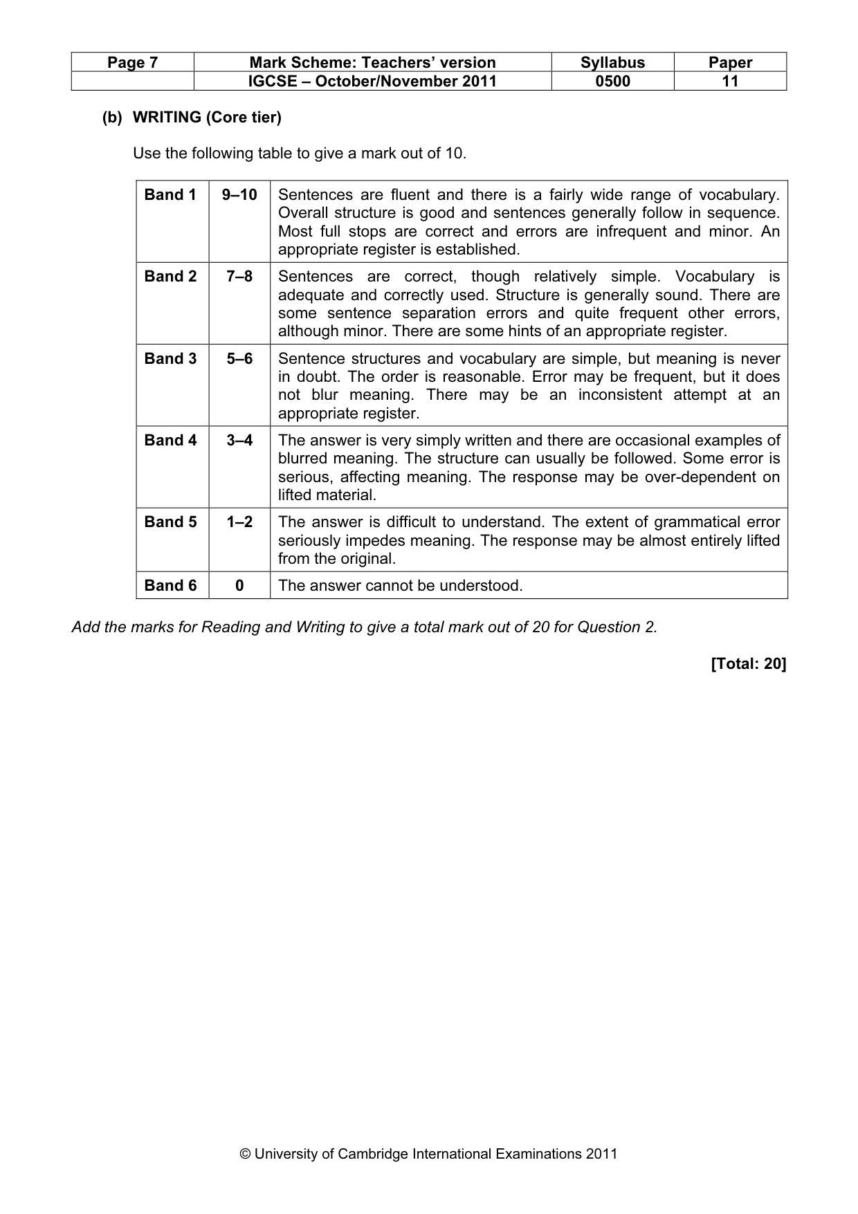 Mark scheme, page 7 of 7