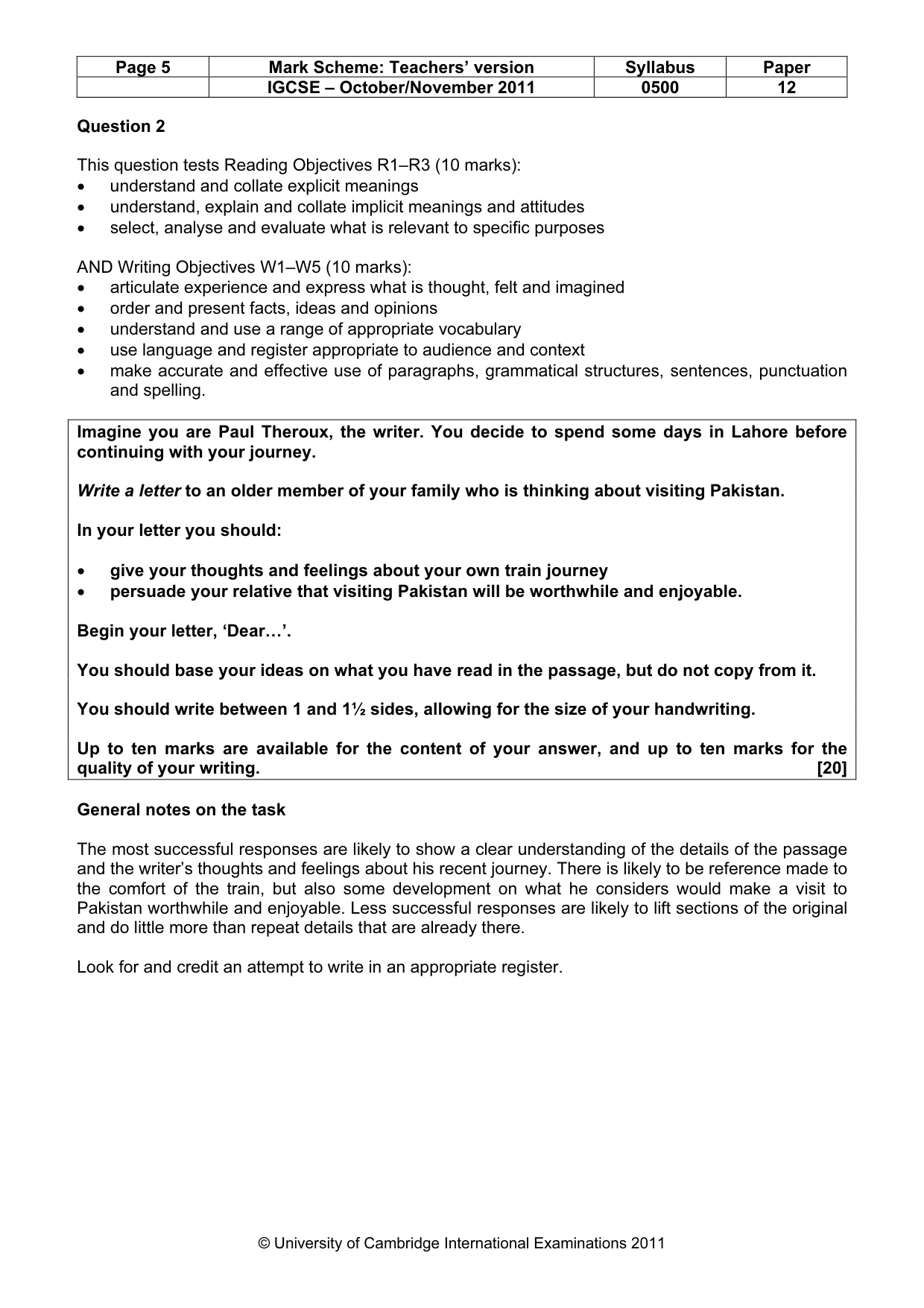 Mark scheme, page 5 of 7