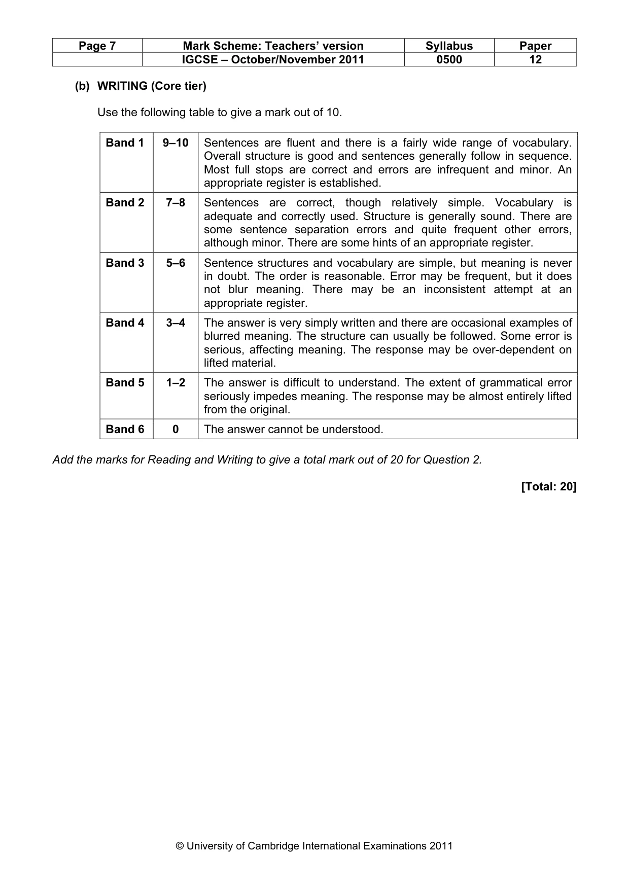 Mark scheme, page 7 of 7