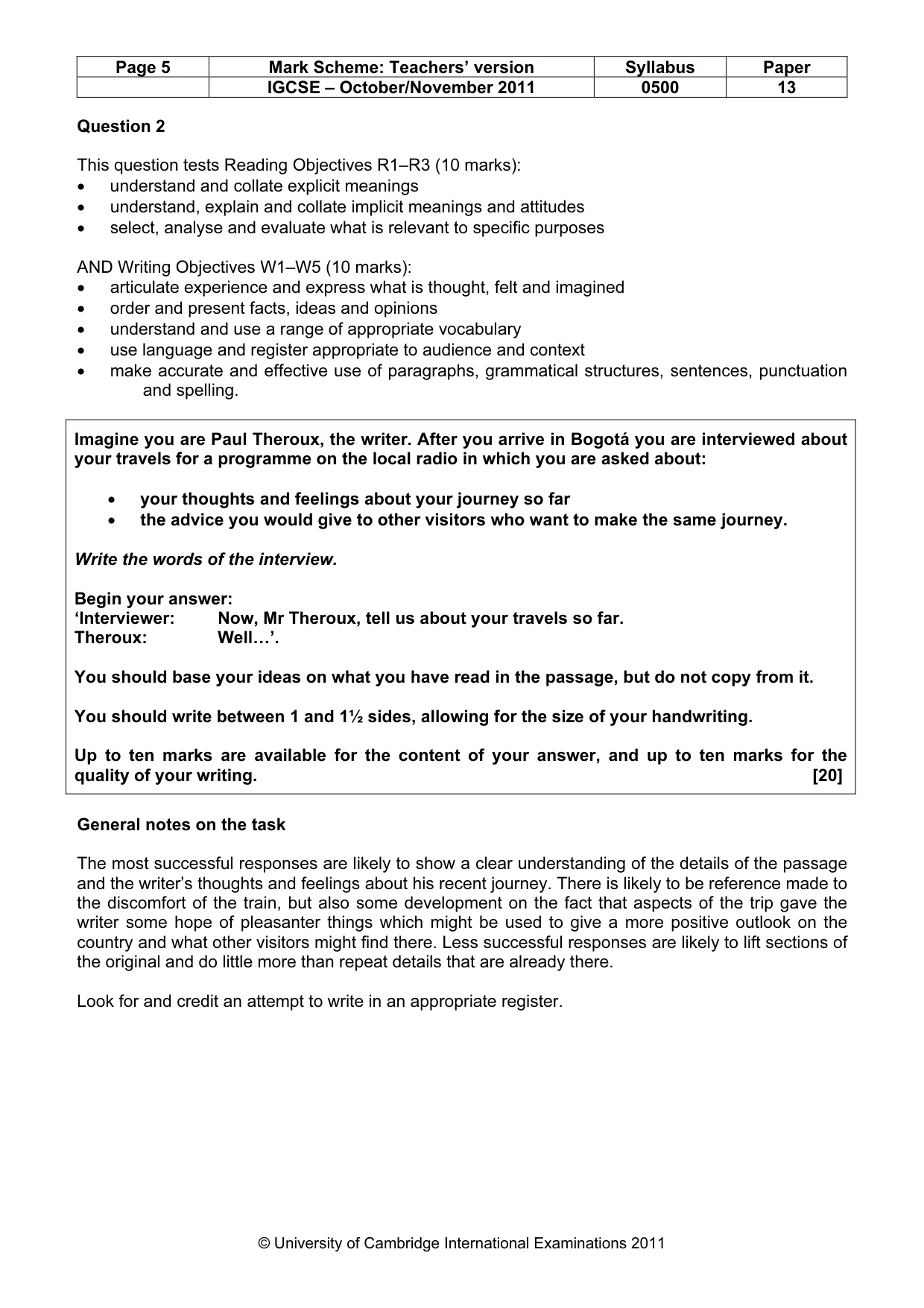 Mark scheme, page 5 of 7