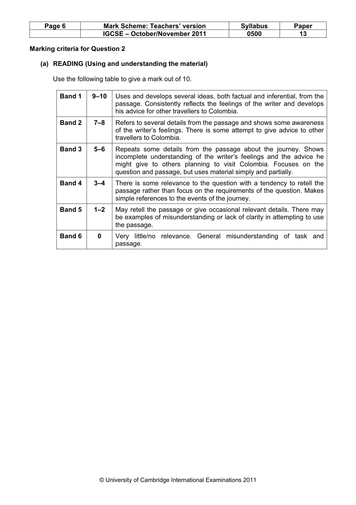 Mark scheme, page 6 of 7