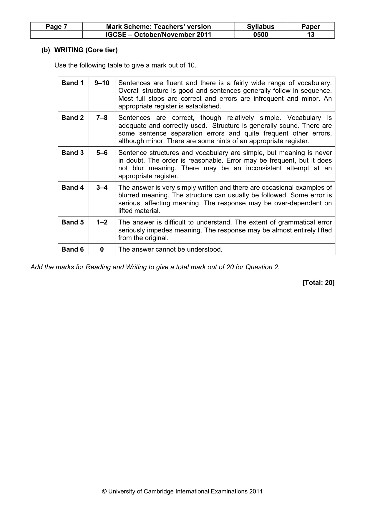 Mark scheme, page 7 of 7