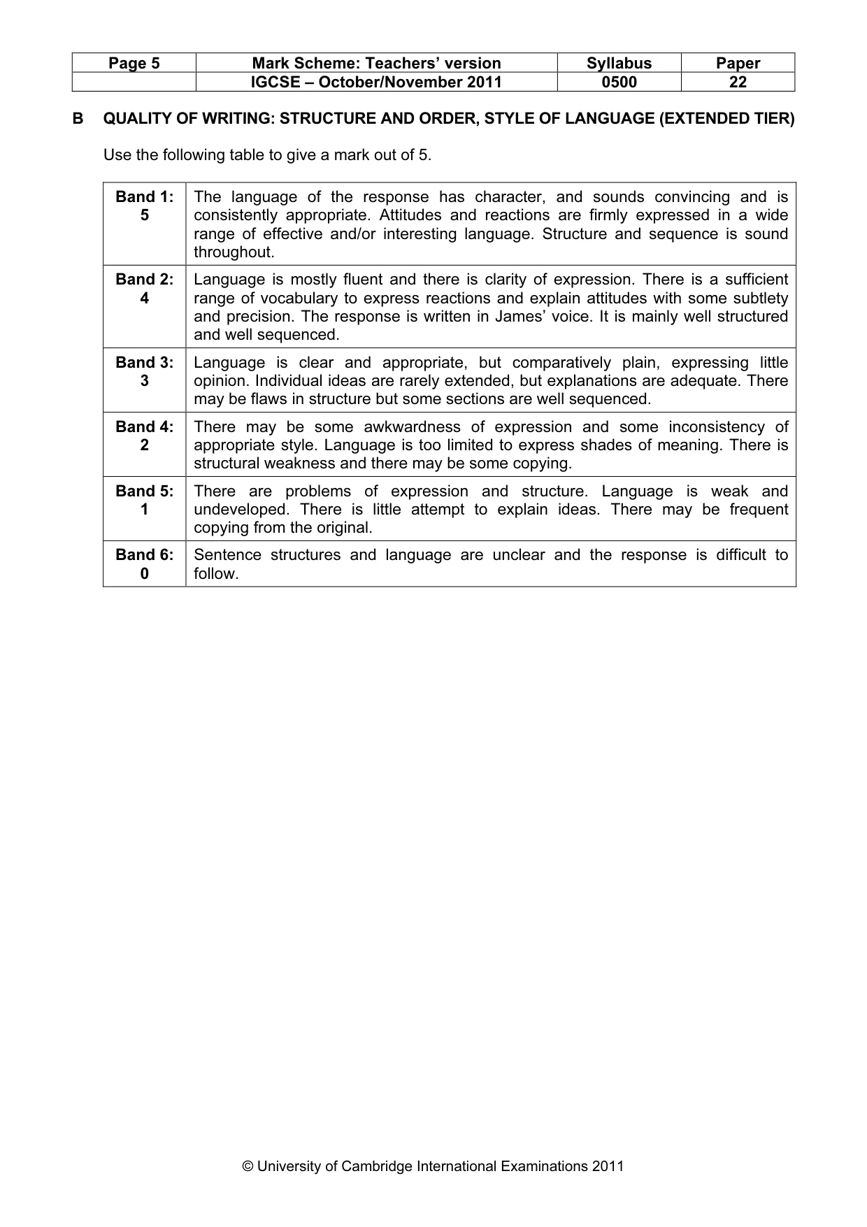 Mark scheme, page 5 of 9