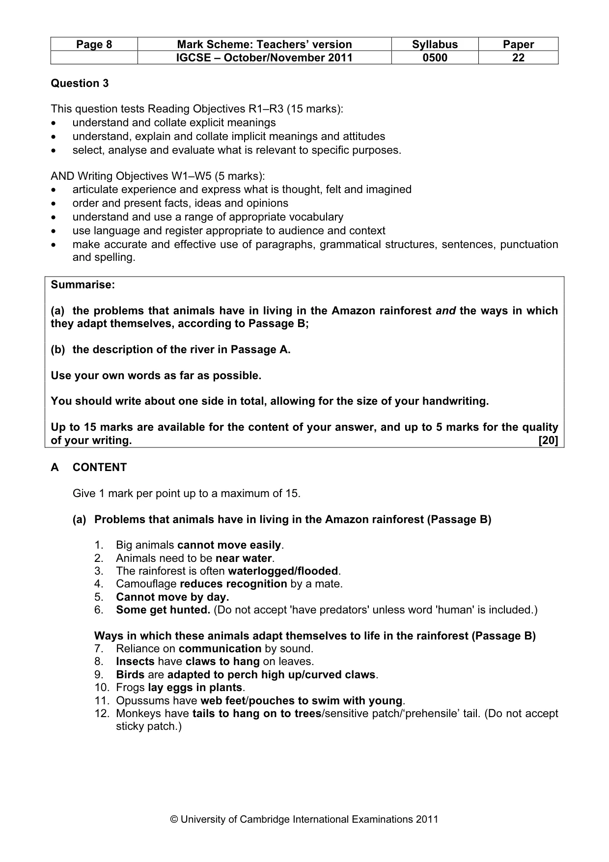 Mark scheme, page 8 of 9