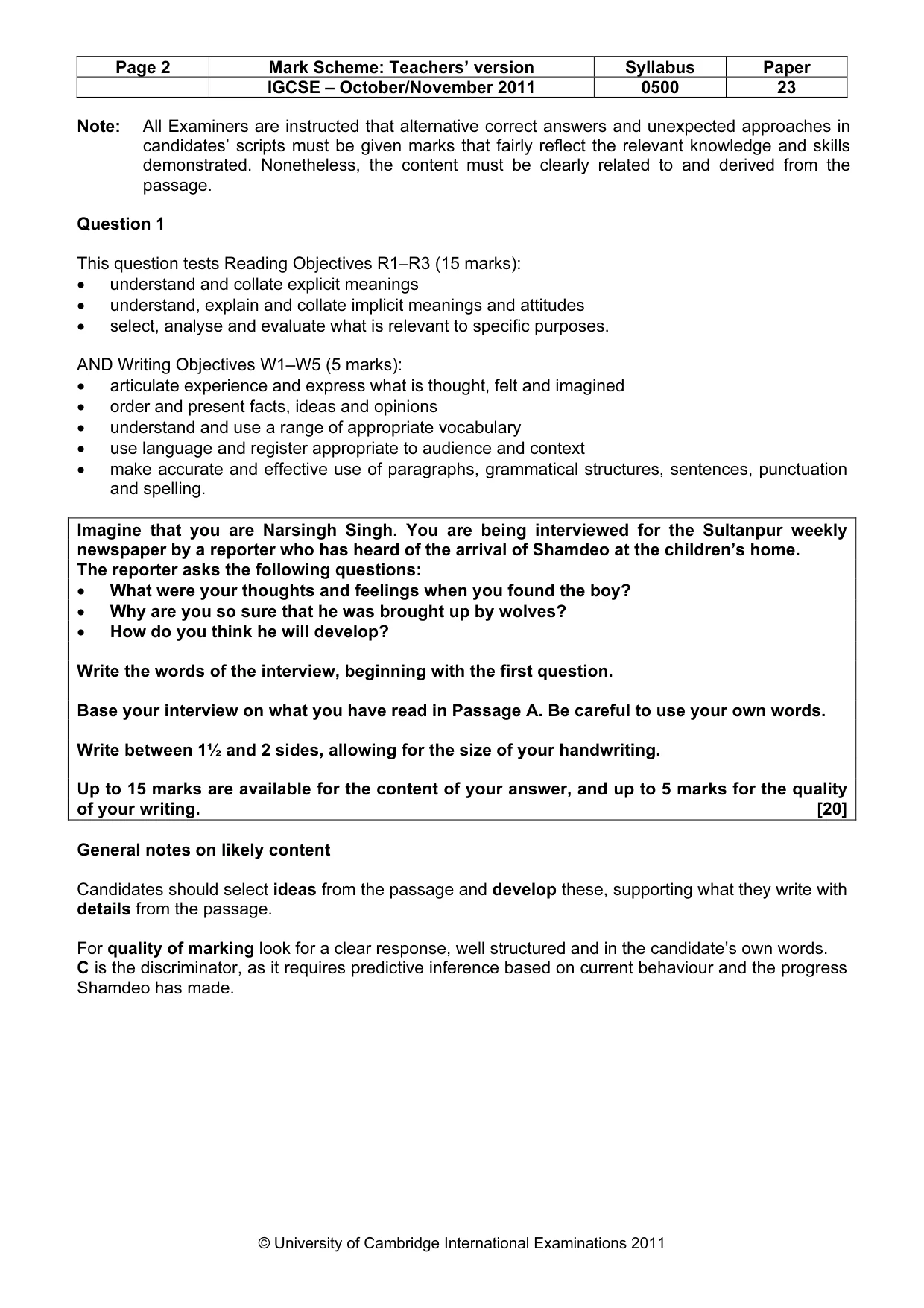 Mark scheme, page 2 of 9