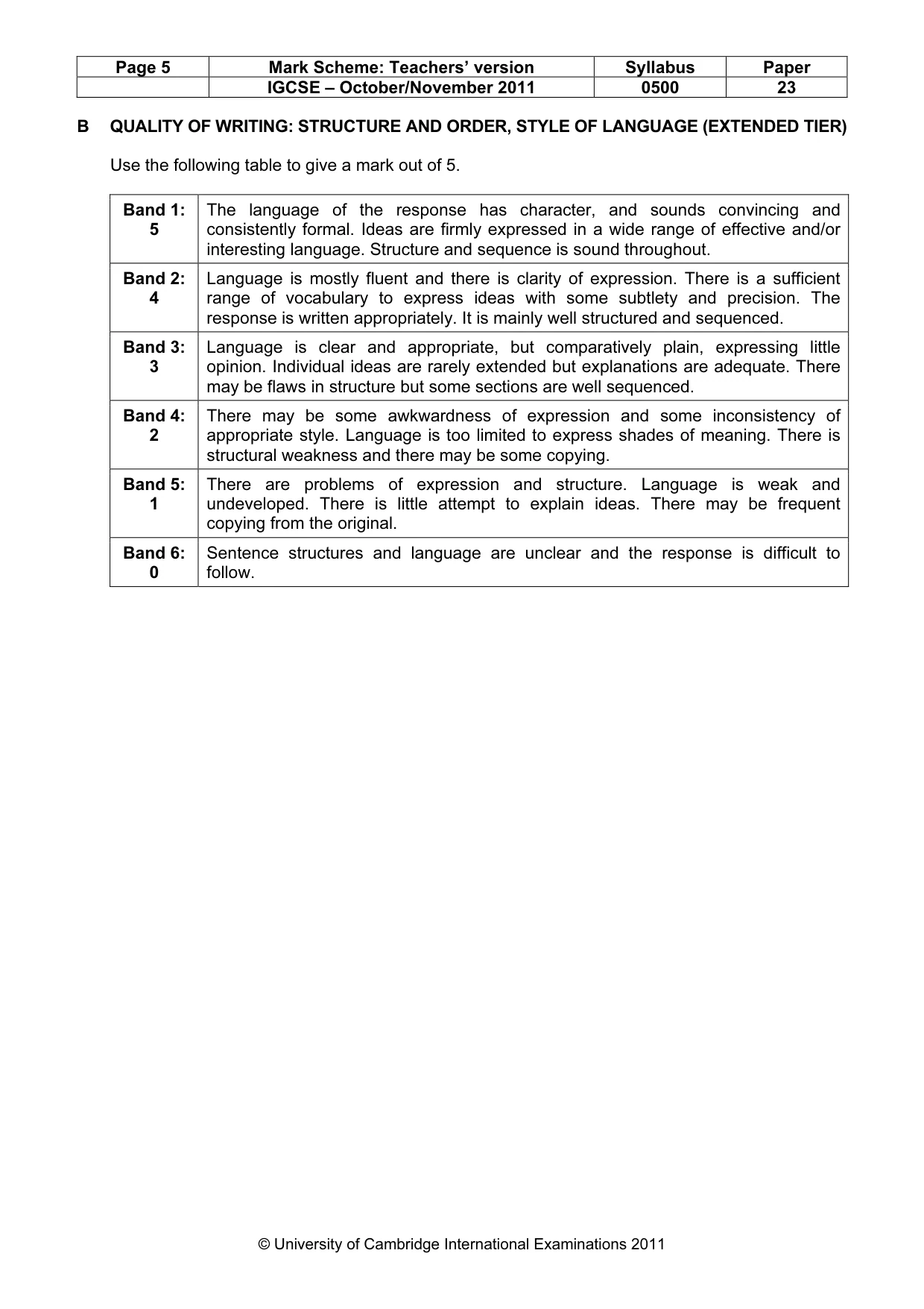 Mark scheme, page 5 of 9