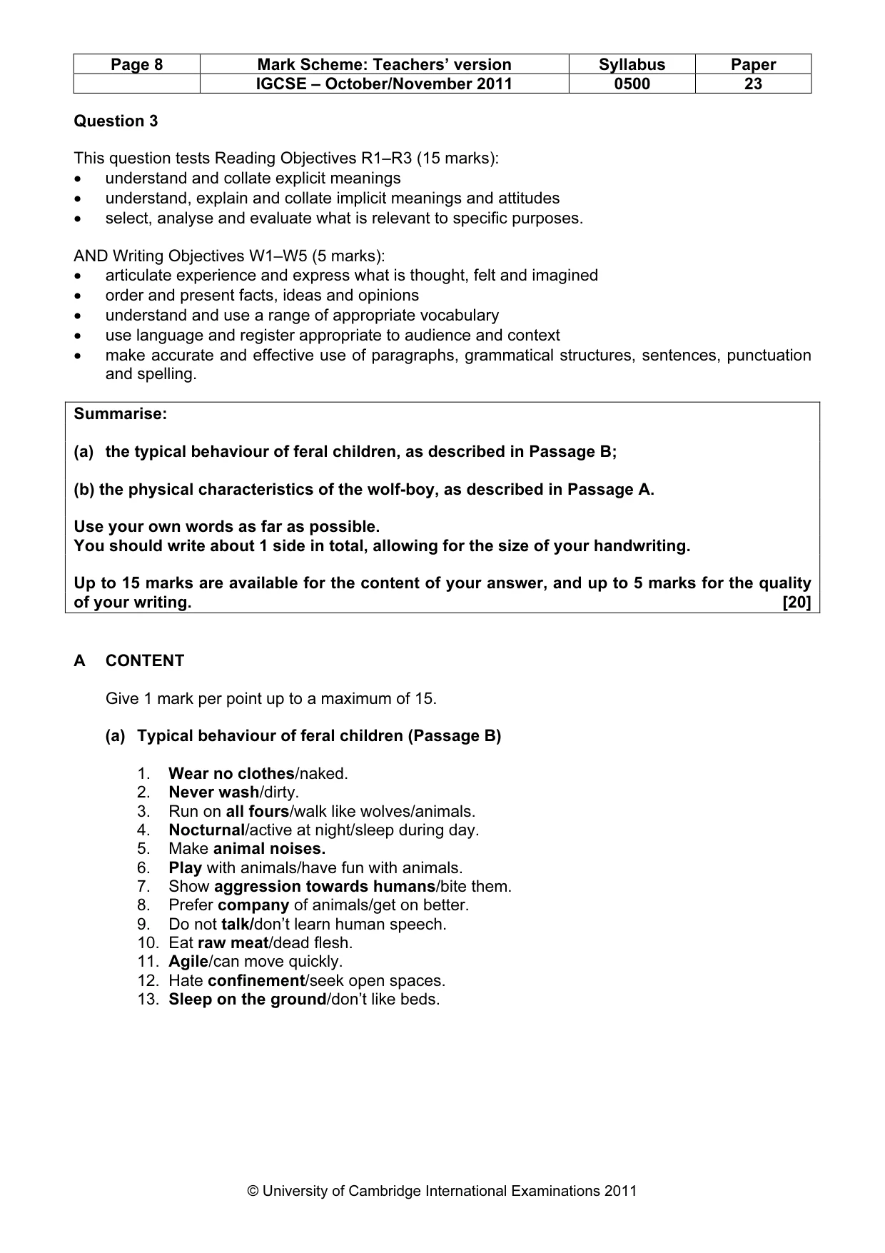 Mark scheme, page 8 of 9