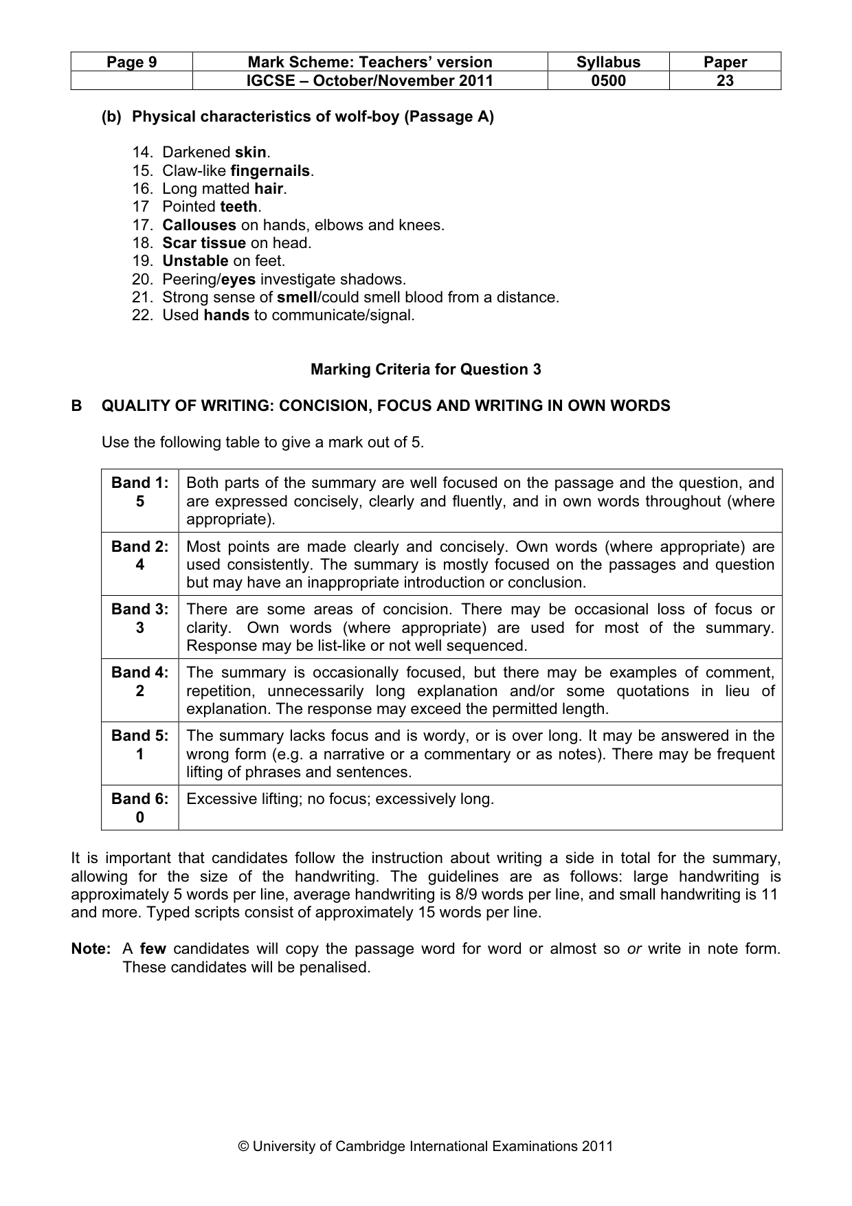 Mark scheme, page 9 of 9