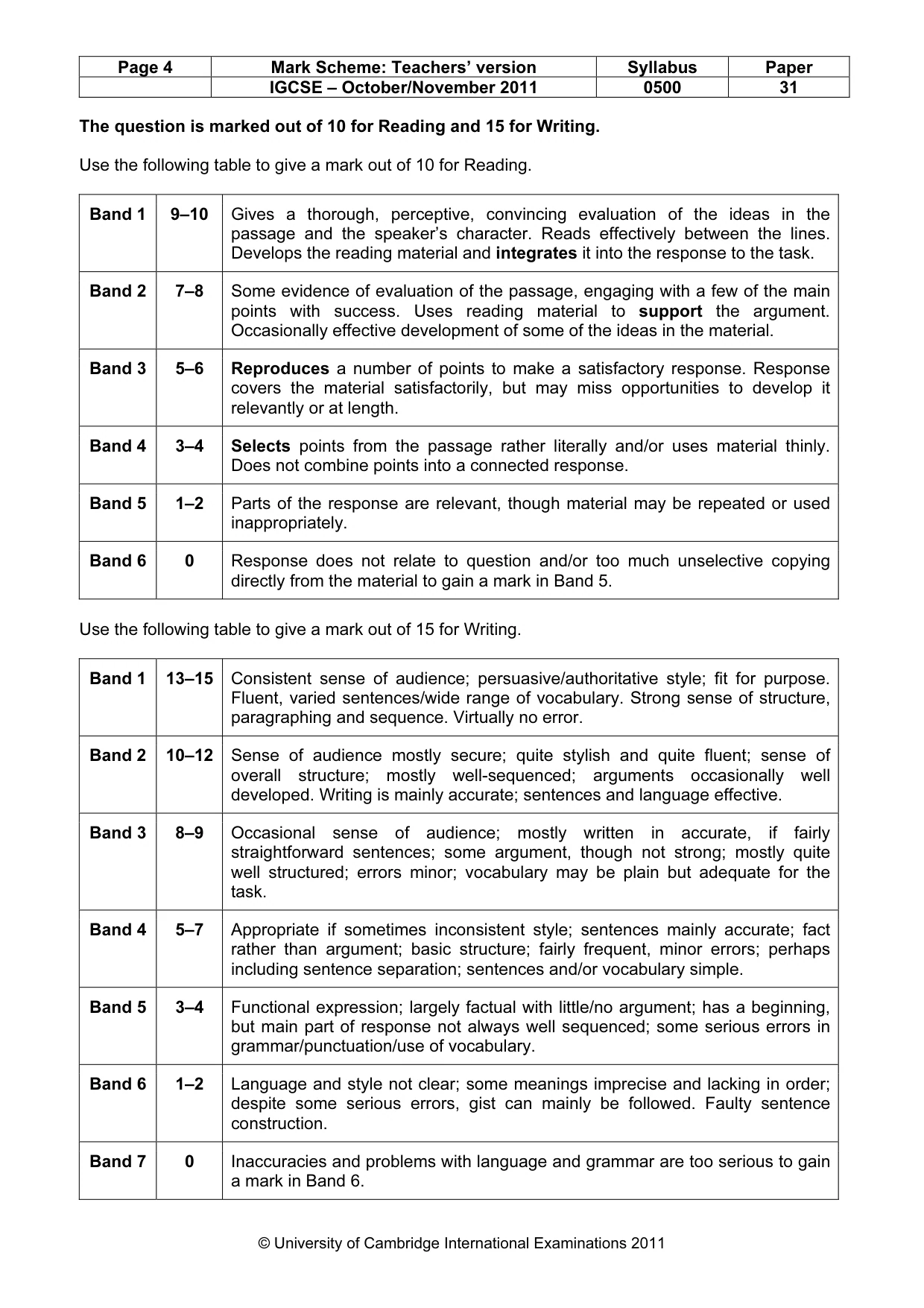 Mark scheme, page 4 of 9