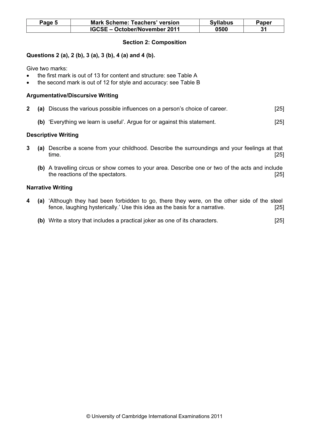 Mark scheme, page 5 of 9