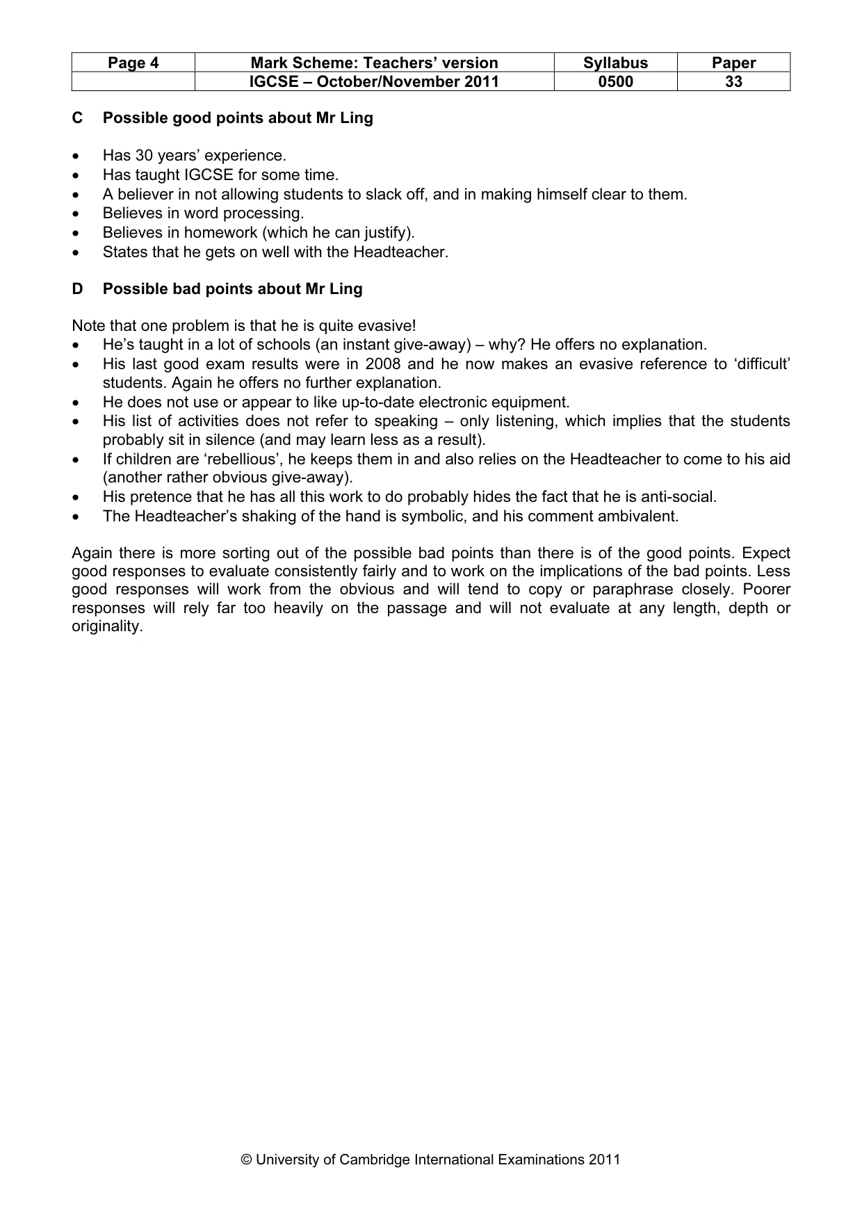 Mark scheme, page 4 of 10
