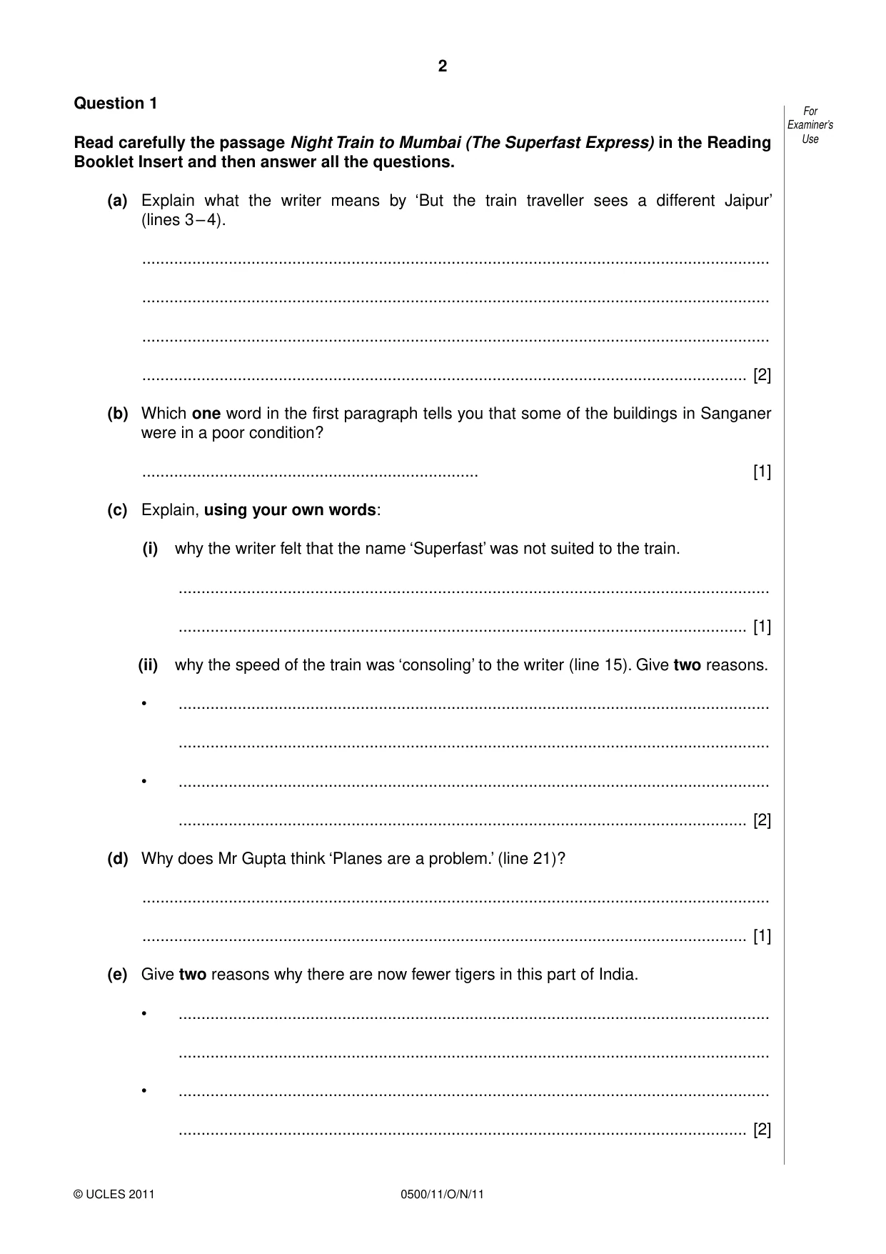 Cambridge IGCSE English - First Language 0500 2011 Oct/Nov Paper 1 · Variant 1 question paper, page 2 of 8