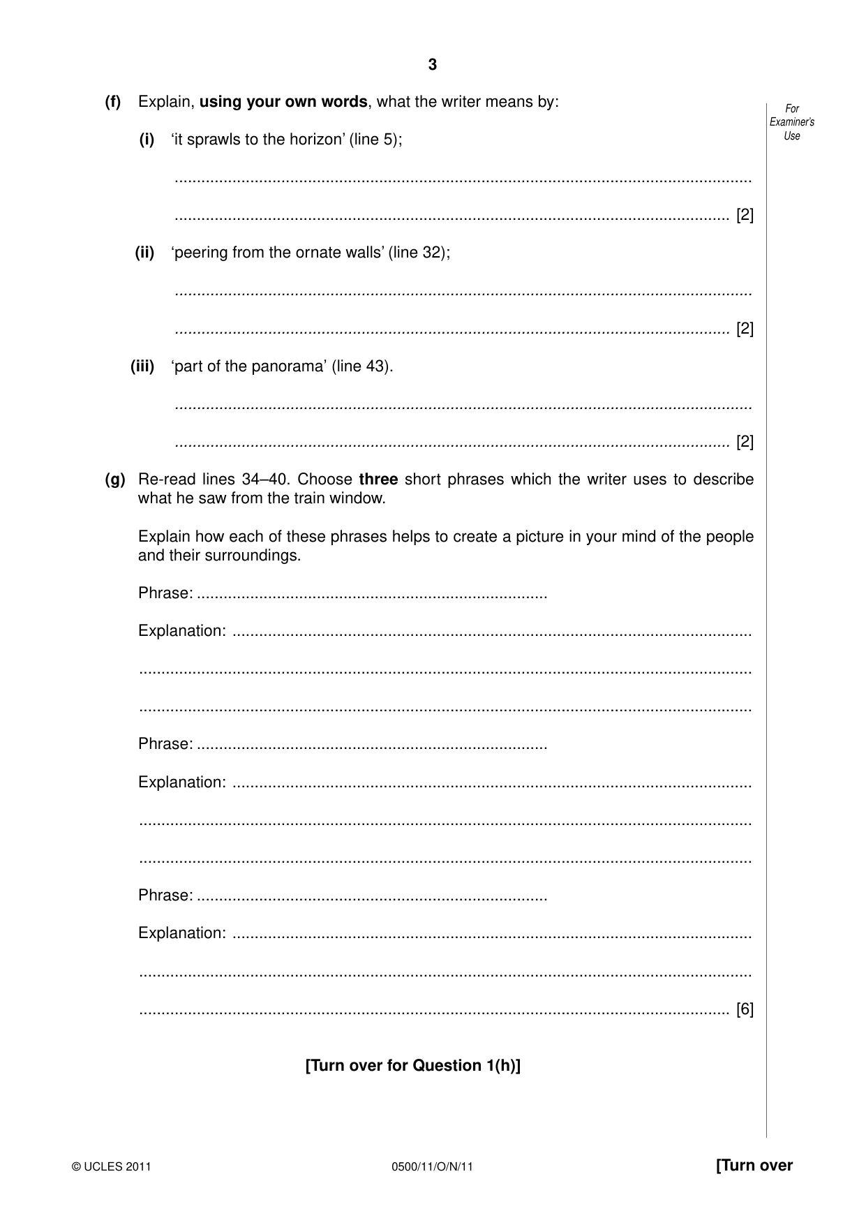 Cambridge IGCSE English - First Language 0500 2011 Oct/Nov Paper 1 · Variant 1 question paper, page 3 of 8