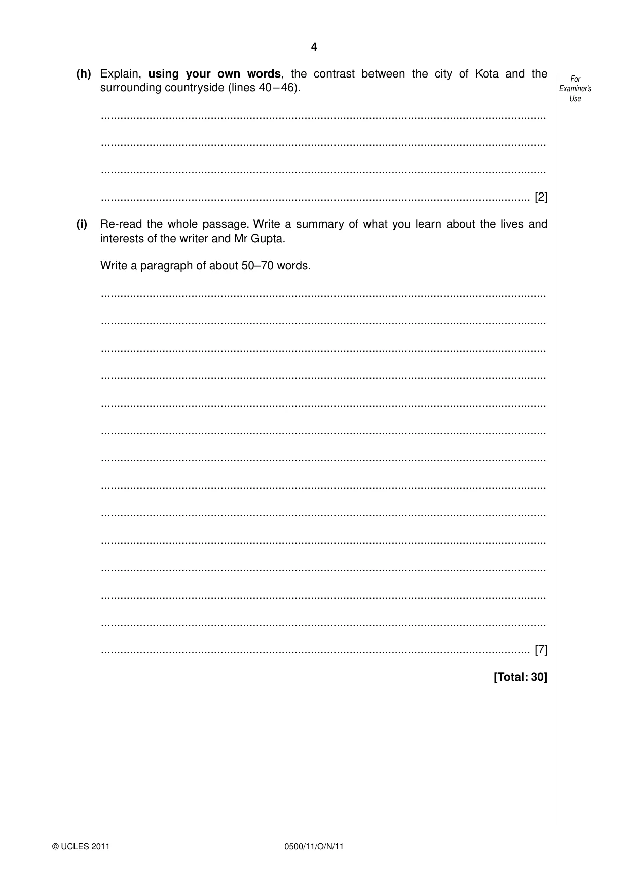 Cambridge IGCSE English - First Language 0500 2011 Oct/Nov Paper 1 · Variant 1 question paper, page 4 of 8
