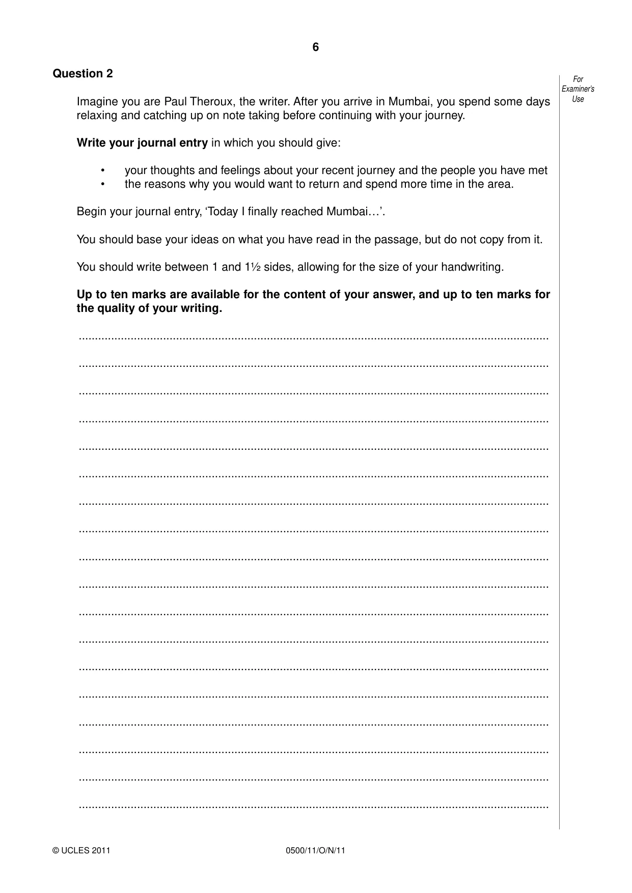 Cambridge IGCSE English - First Language 0500 2011 Oct/Nov Paper 1 · Variant 1 question paper, page 6 of 8