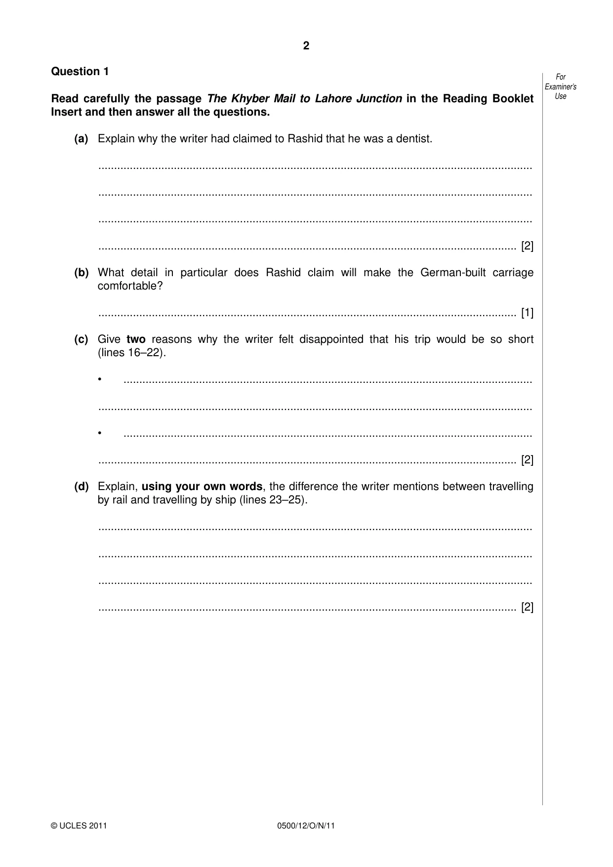 Cambridge IGCSE English - First Language 0500 2011 Oct/Nov Paper 1 · Variant 2 question paper, page 2 of 8