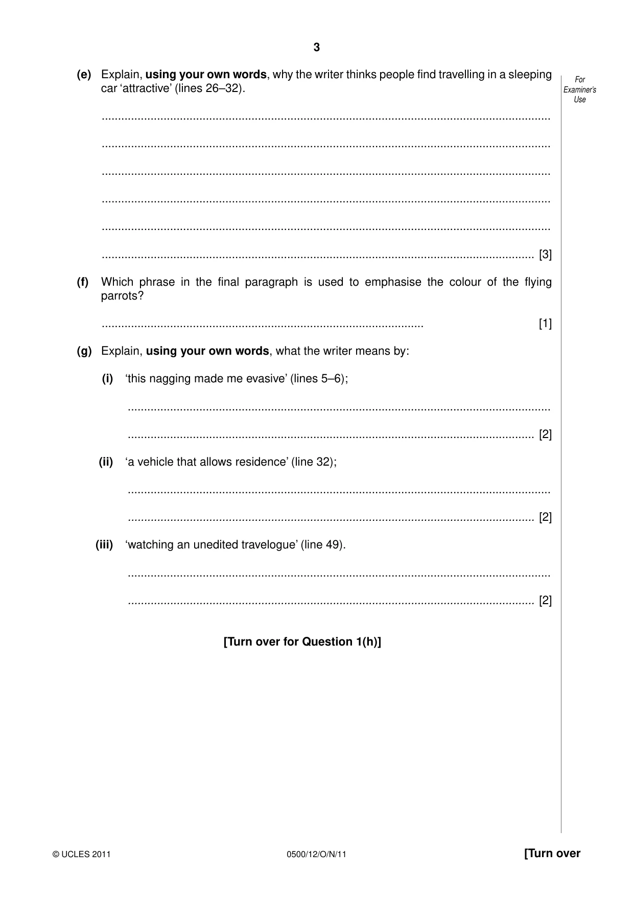 Cambridge IGCSE English - First Language 0500 2011 Oct/Nov Paper 1 · Variant 2 question paper, page 3 of 8