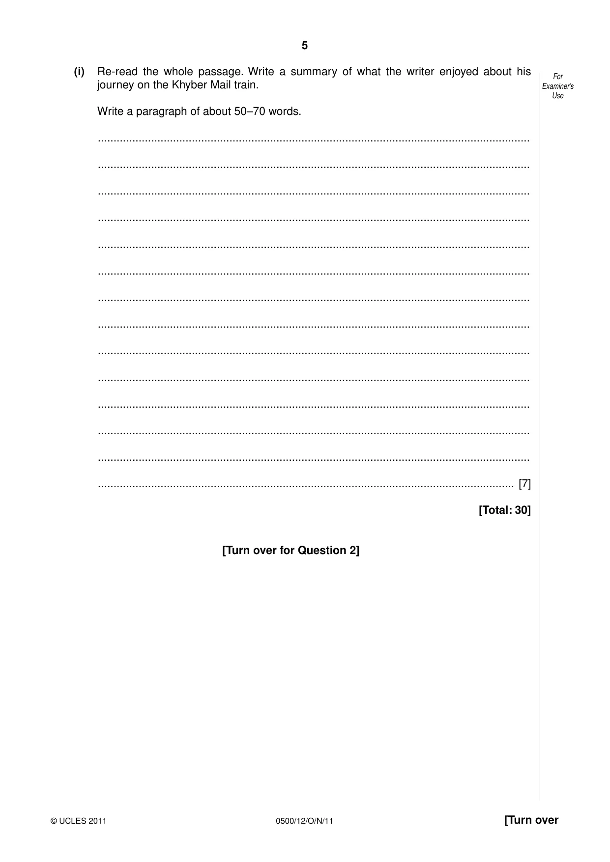 Cambridge IGCSE English - First Language 0500 2011 Oct/Nov Paper 1 · Variant 2 question paper, page 5 of 8
