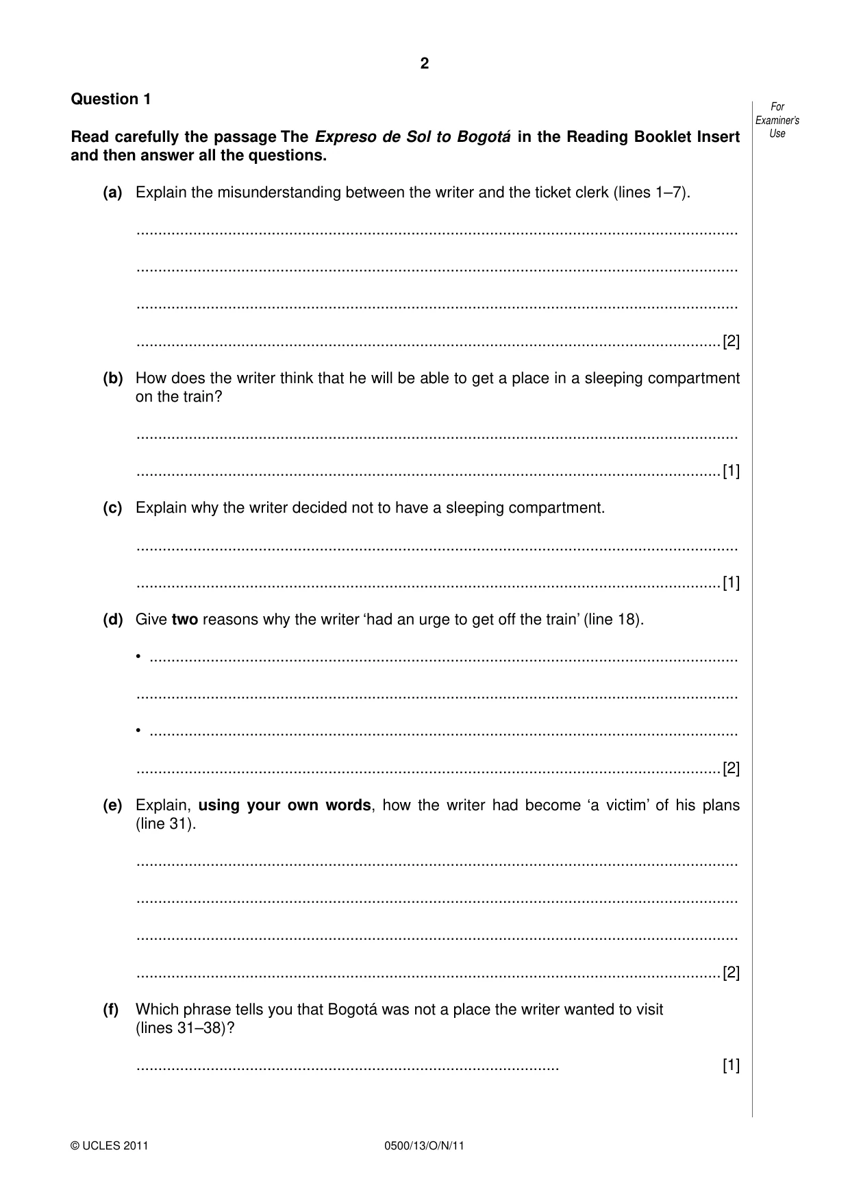 Cambridge IGCSE English - First Language 0500 2011 Oct/Nov Paper 1 · Variant 3 question paper, page 2 of 8