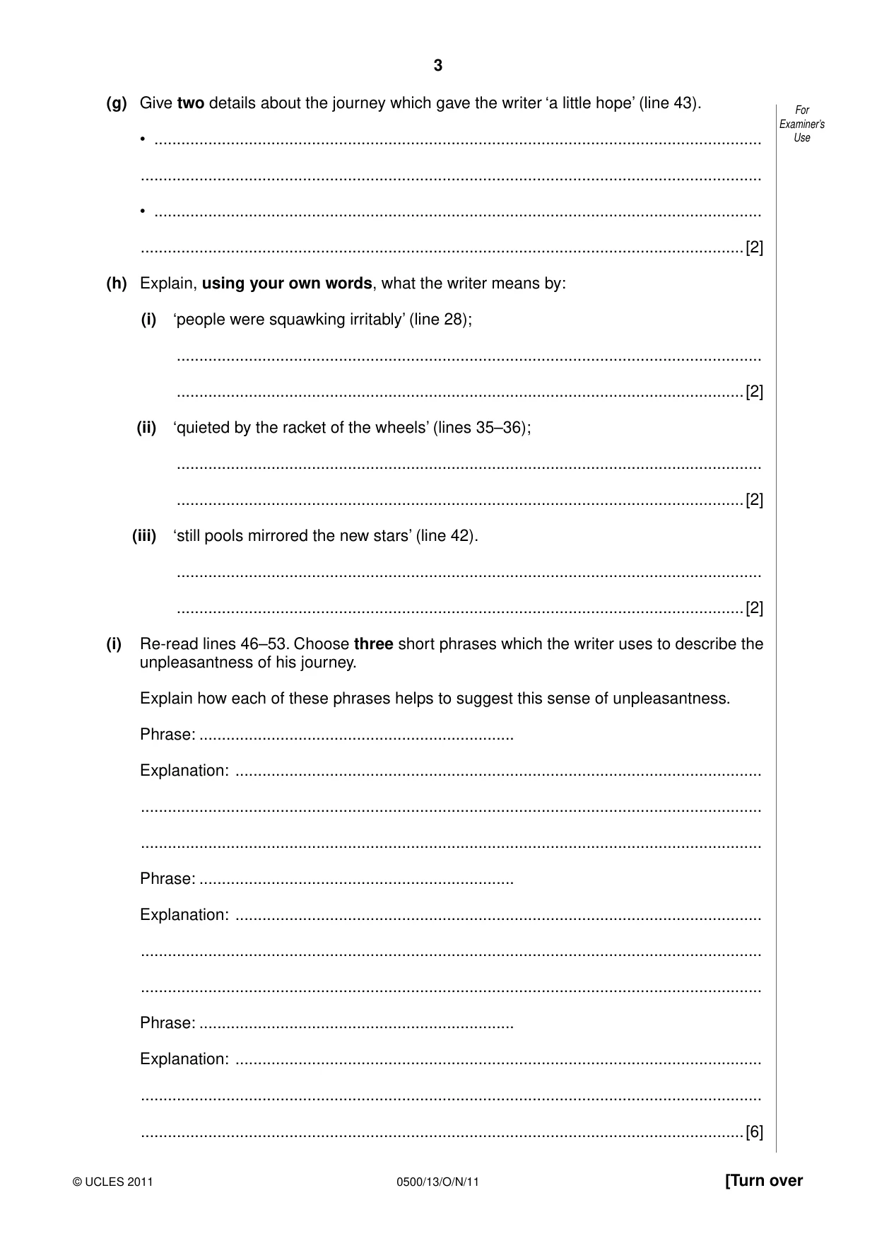 Cambridge IGCSE English - First Language 0500 2011 Oct/Nov Paper 1 · Variant 3 question paper, page 3 of 8