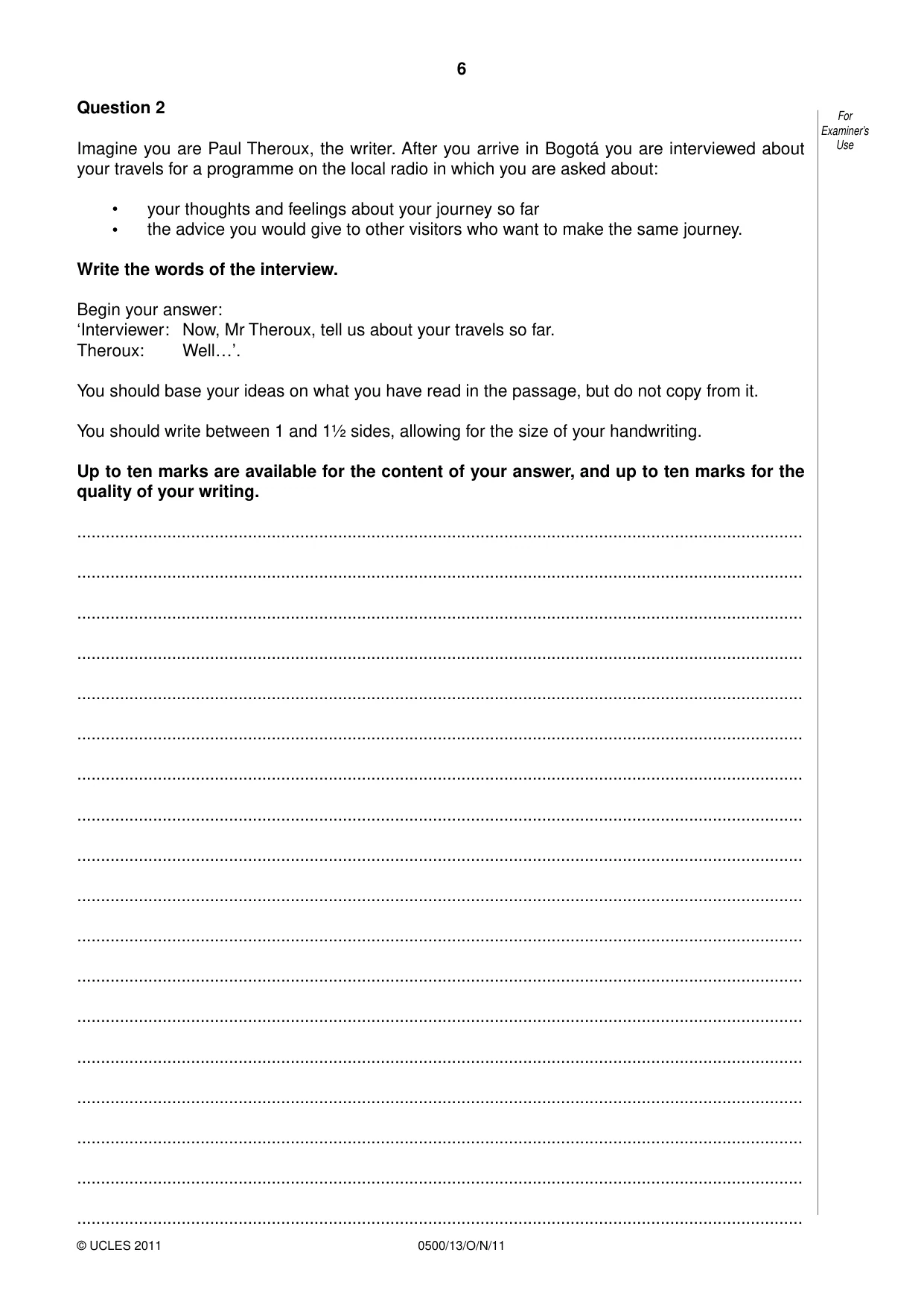 Cambridge IGCSE English - First Language 0500 2011 Oct/Nov Paper 1 · Variant 3 question paper, page 6 of 8