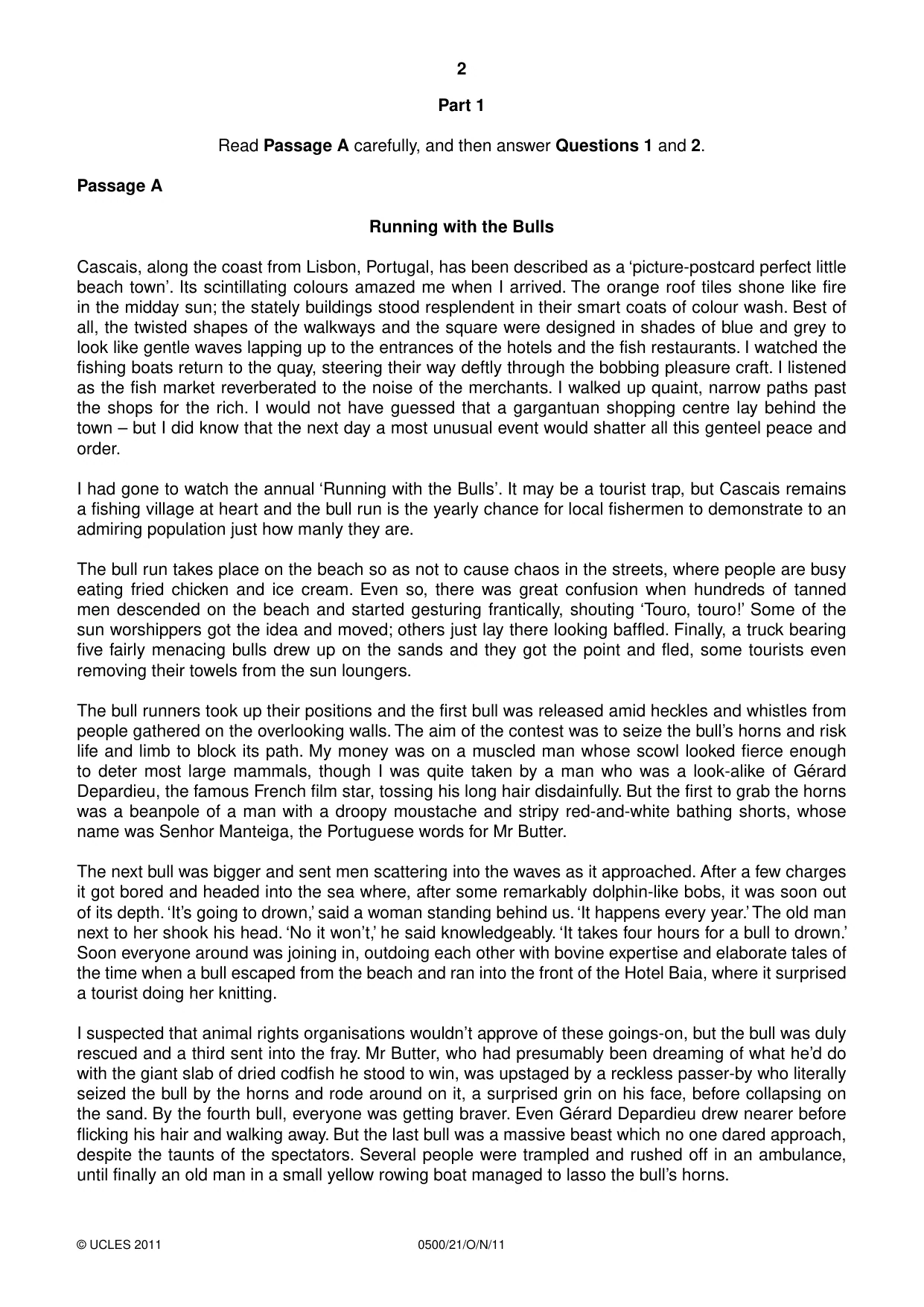 Cambridge IGCSE English - First Language 0500 2011 Oct/Nov Paper 2 · Variant 1 question paper, page 2 of 8