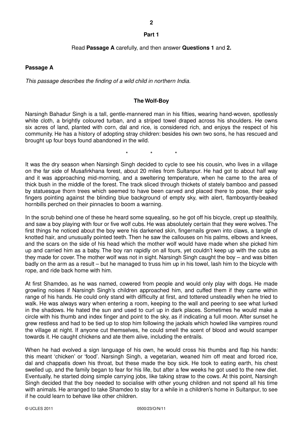 Cambridge IGCSE English - First Language 0500 2011 Oct/Nov Paper 2 · Variant 3 question paper, page 2 of 8