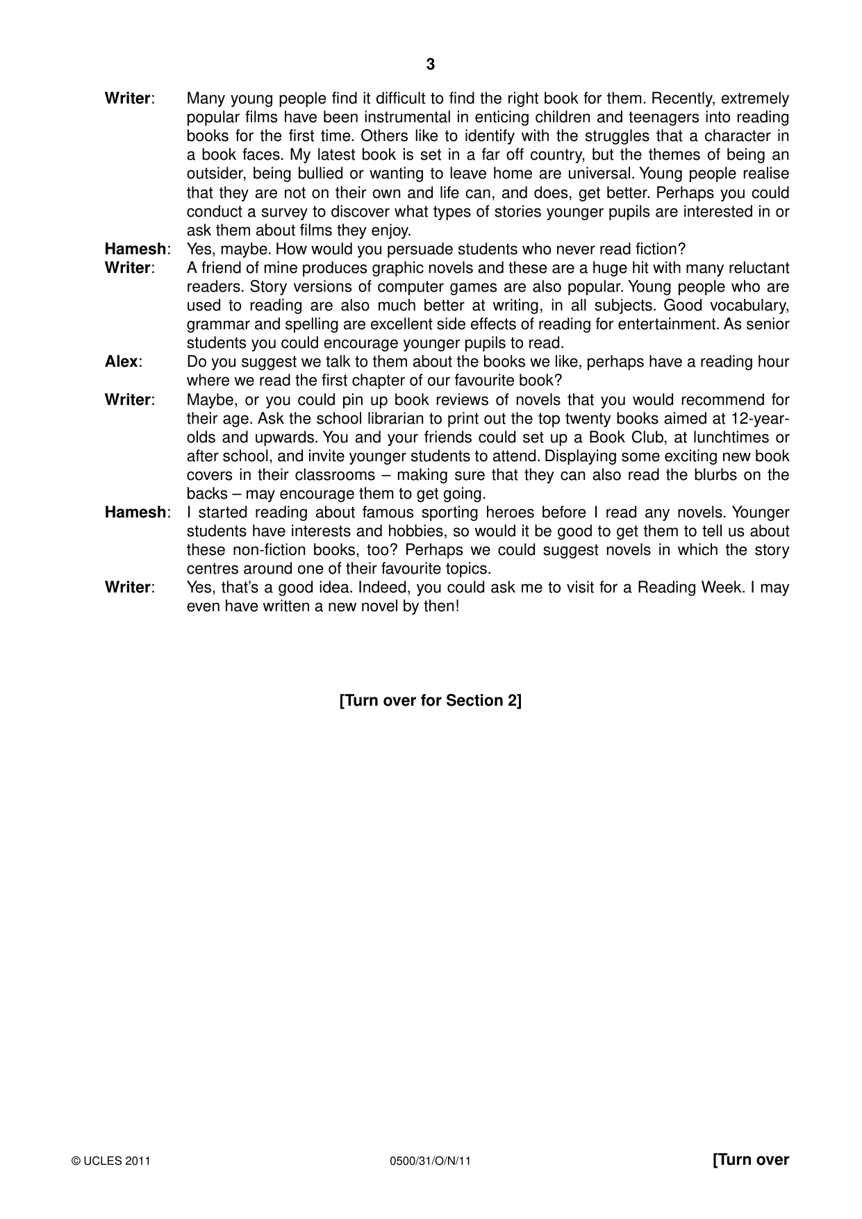Cambridge IGCSE English - First Language 0500 2011 Oct/Nov Paper 3 · Variant 1 question paper, page 3 of 4