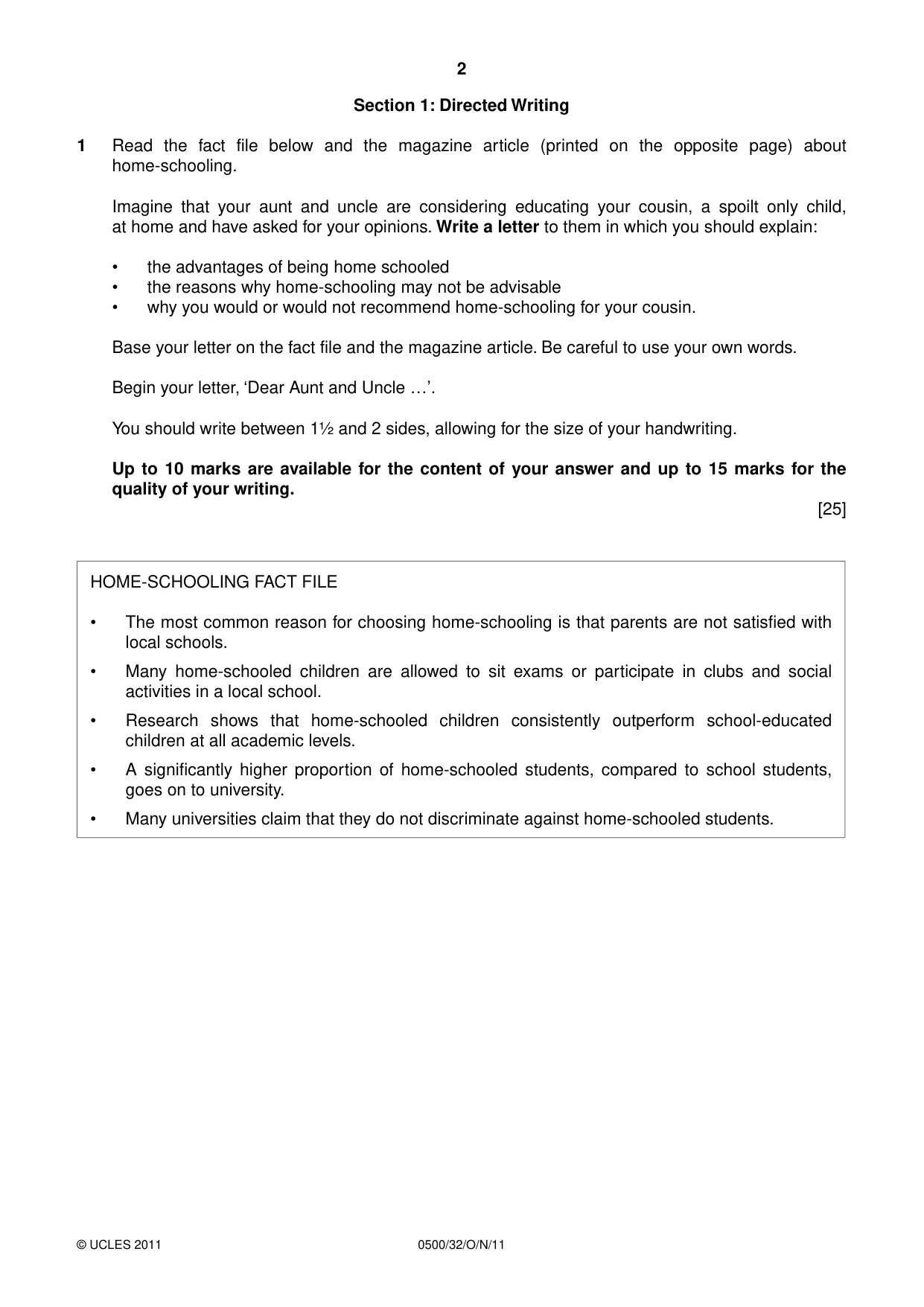 Cambridge IGCSE English - First Language 0500 2011 Oct/Nov Paper 3 · Variant 2 question paper, page 2 of 4